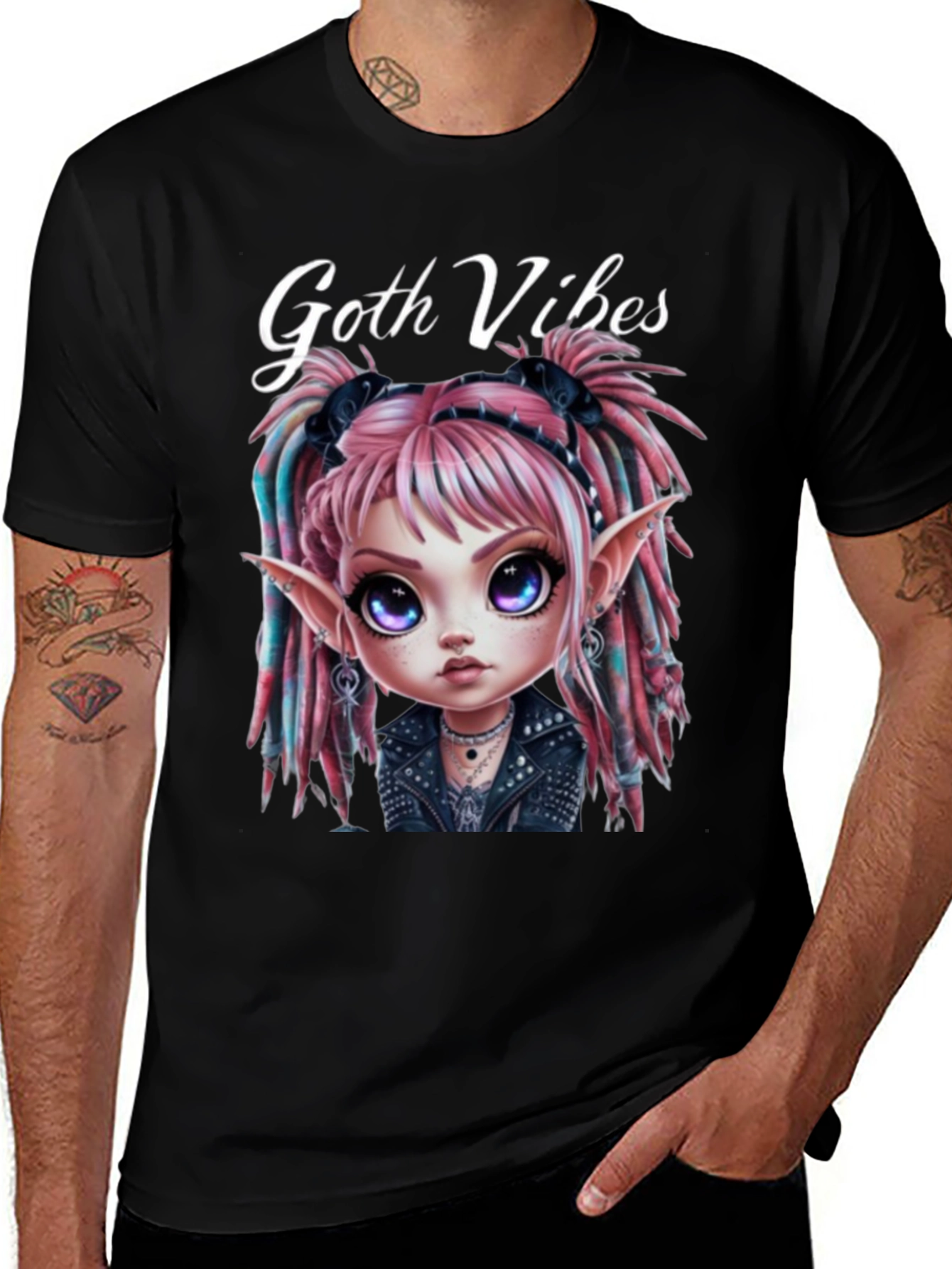 Goth Vibes T-Shirt - Edgy Cartoon Fairy Graphic