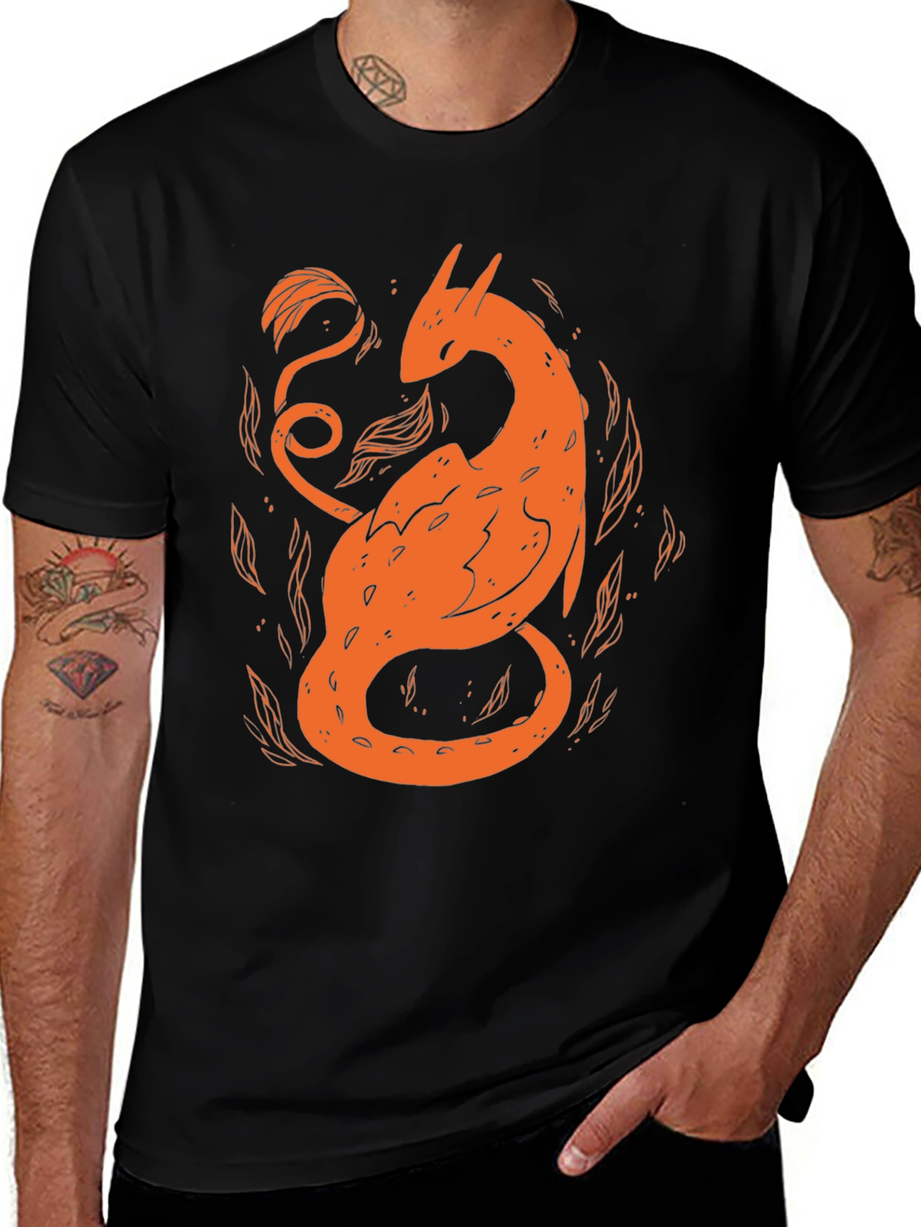Variant 25 of Dragon Graphic Tee - Black Cotton Blend