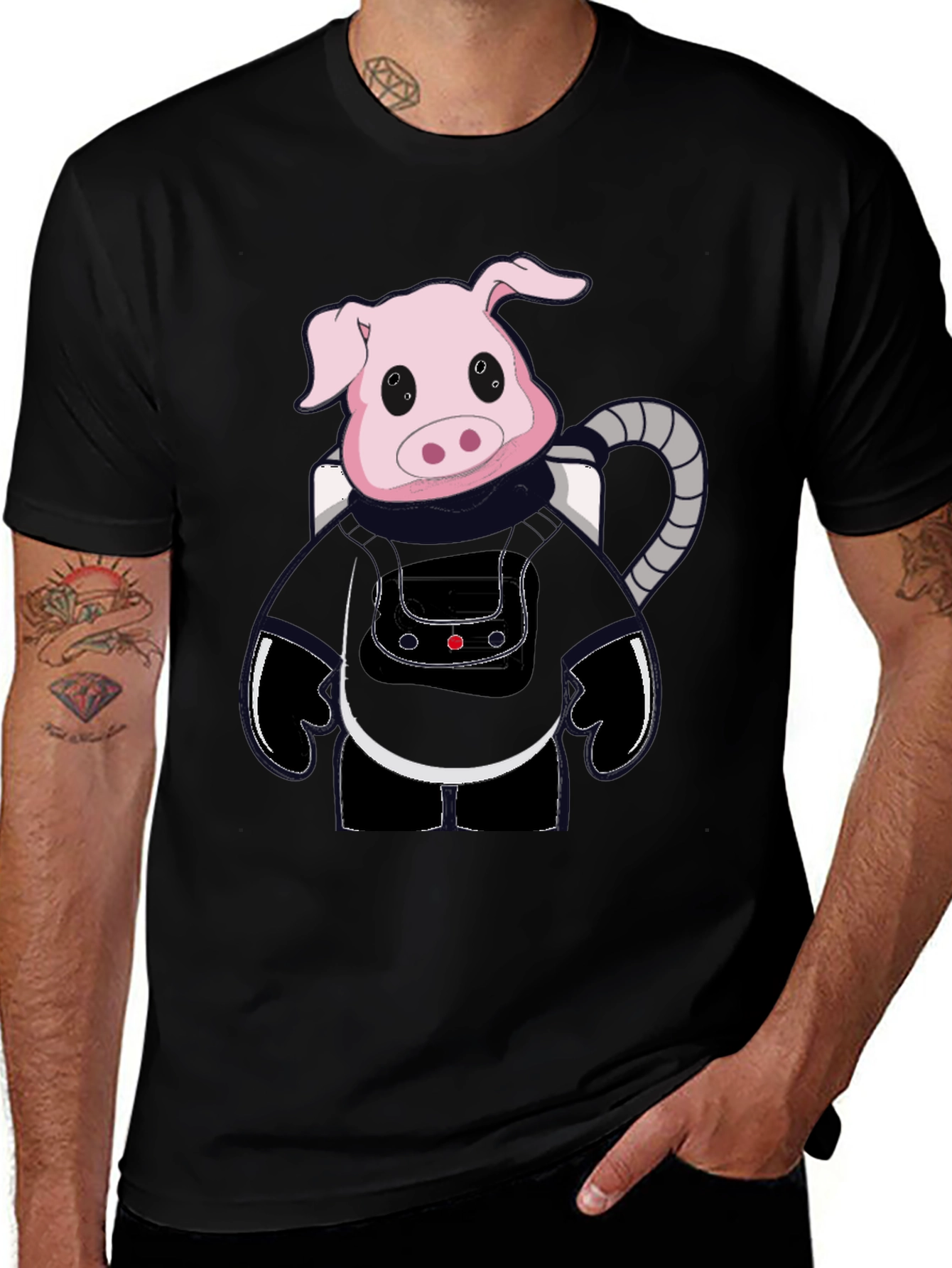Variant 26 of Astronaut Pig Graphic Tee - Black T-Shirt