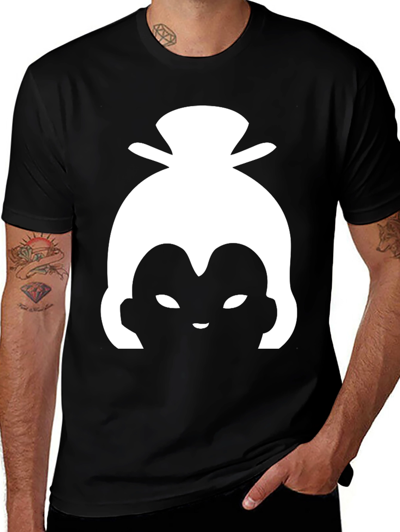 Variant 11 of White Sumo Wrestler Silhouette on Black Tee