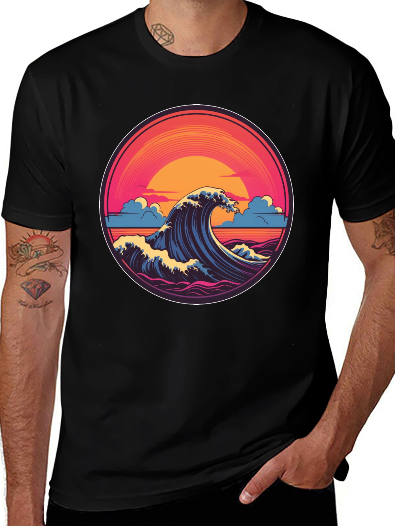 Sunset Wave Graphic Tee - Retro Style
