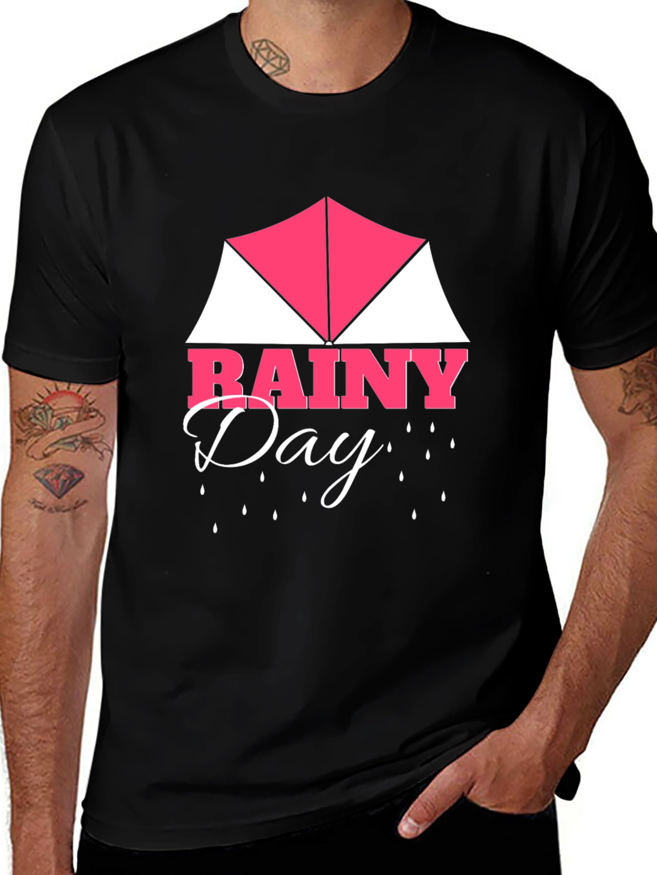 Variant 10 of Rainy Day Graphic Tee - Black Cotton Casual