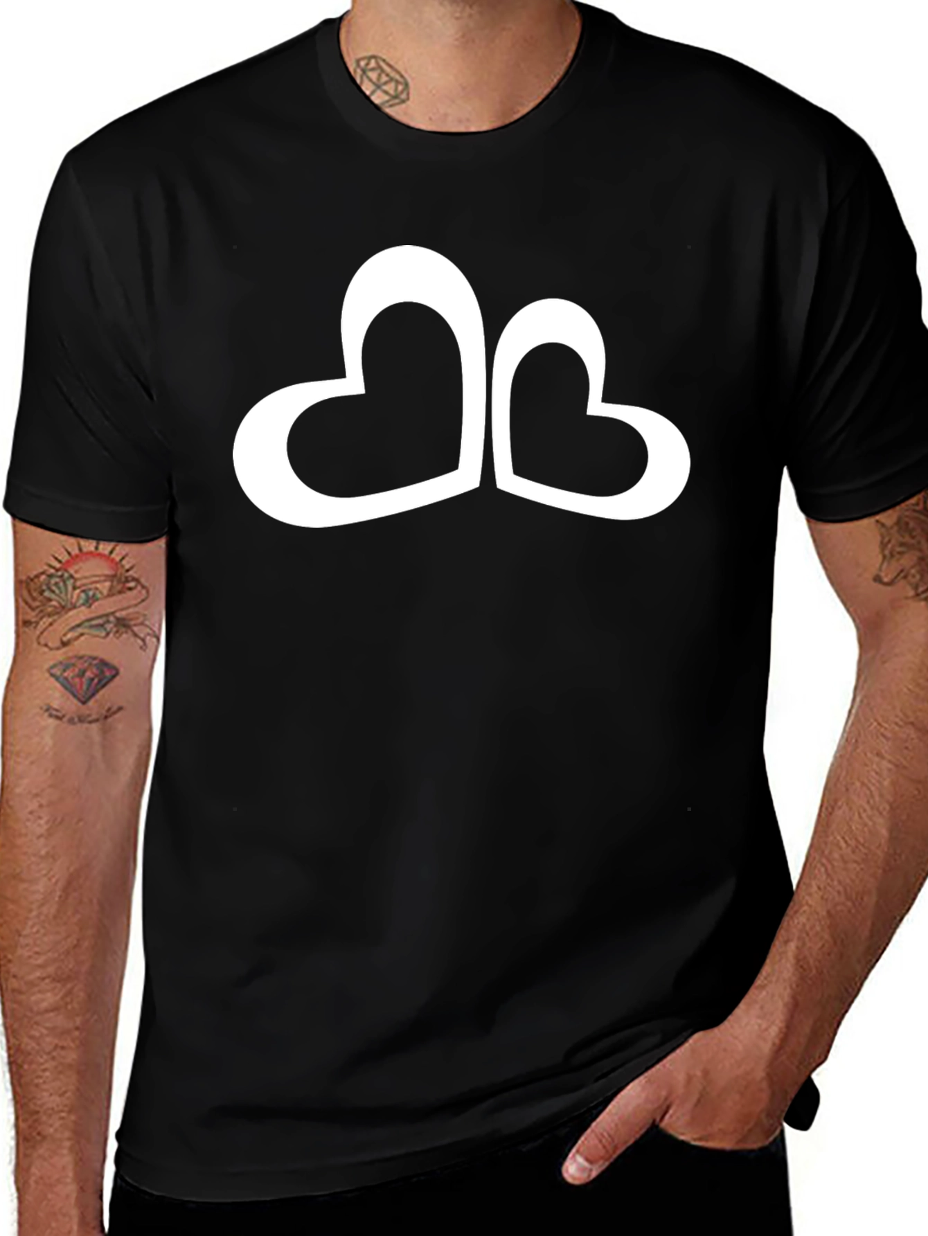 Variant 10 of Black T-Shirt with White Double Heart Graphic