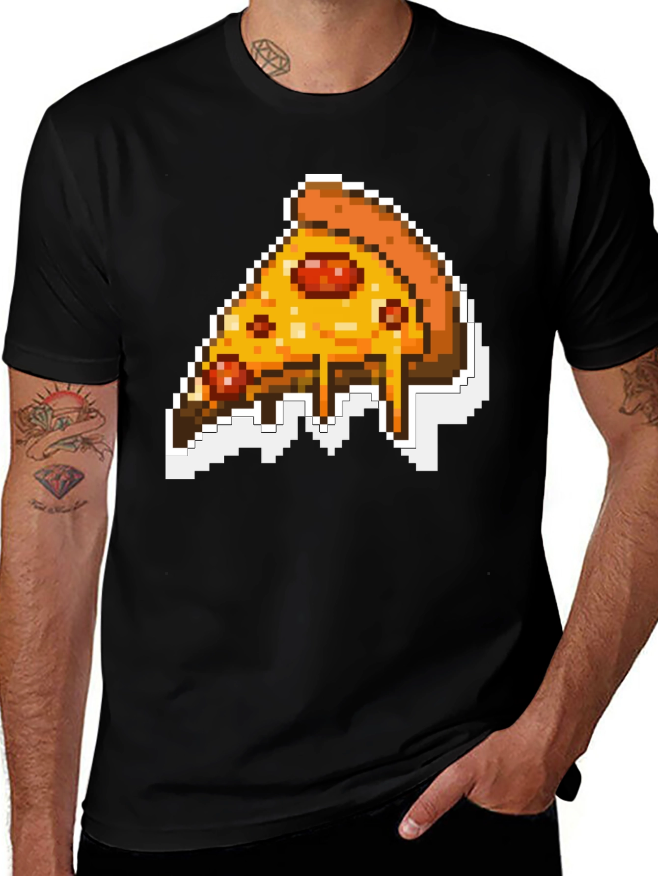 Variant 28 of Pixel Pizza Slice Graphic Tee - Black