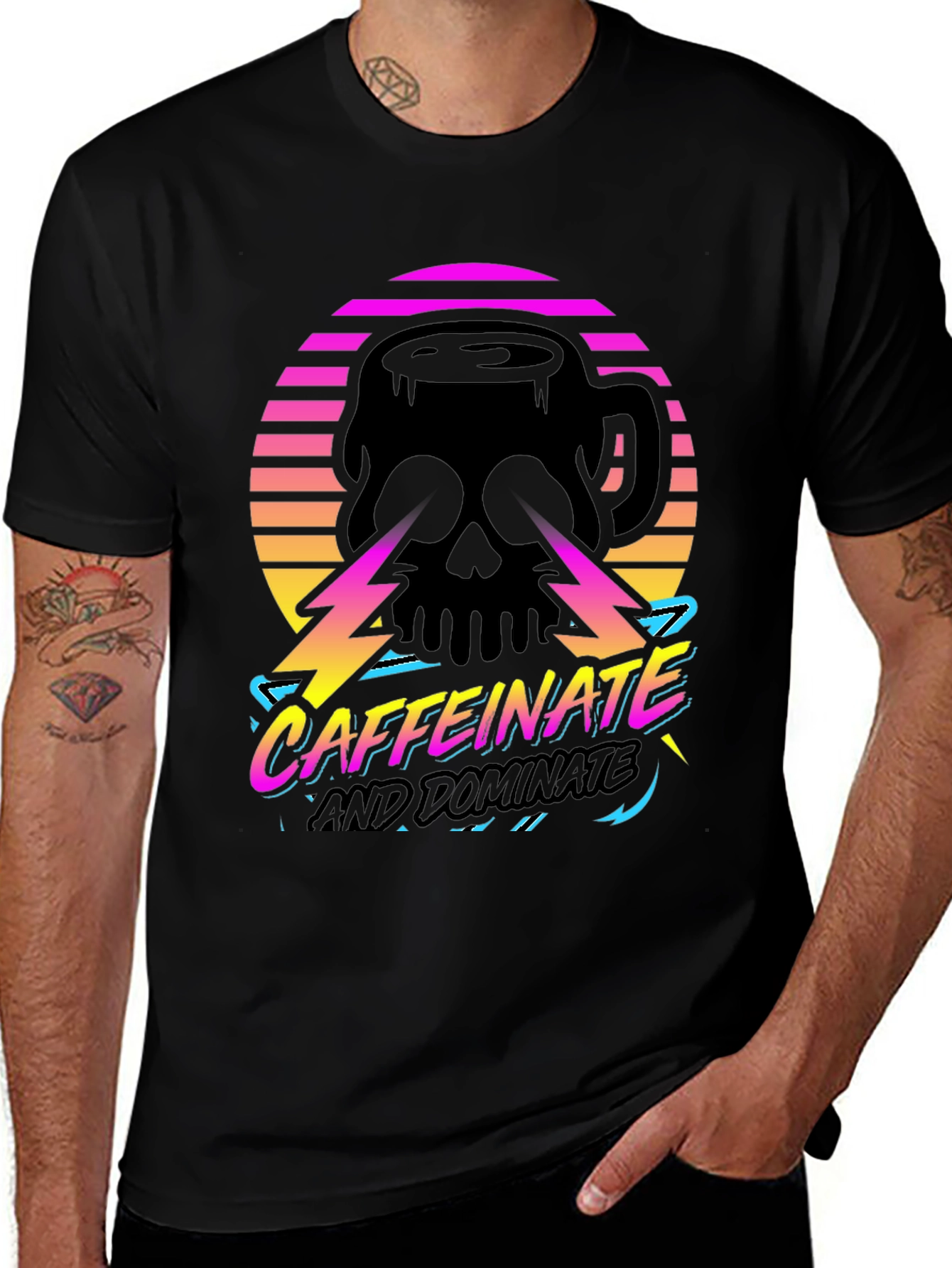 Variant 21 of Caffeinate and Dominate Skull Graphic Tee