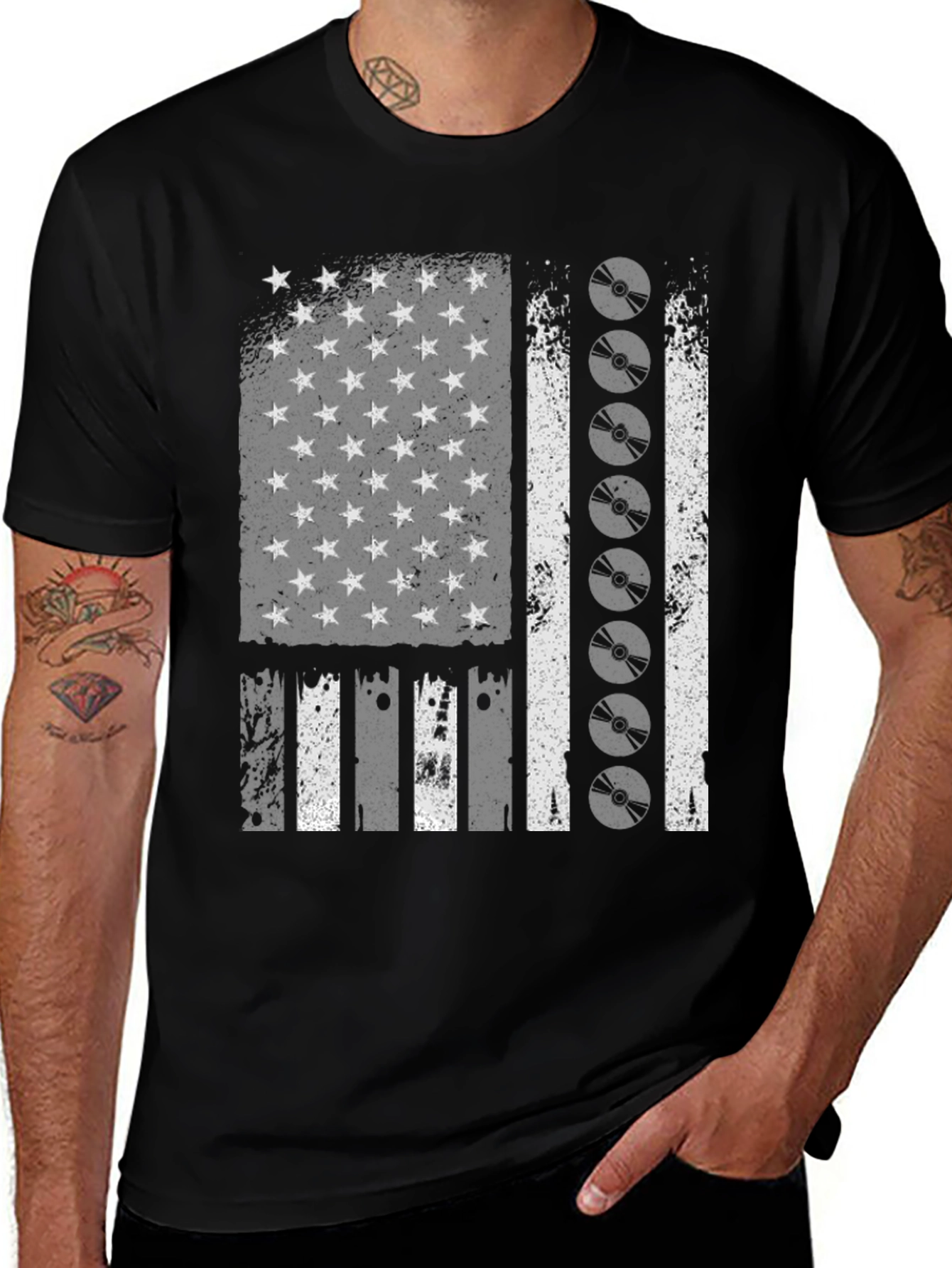 Variant 22 of Distressed American Flag CD Disc Graphic T-Shirt