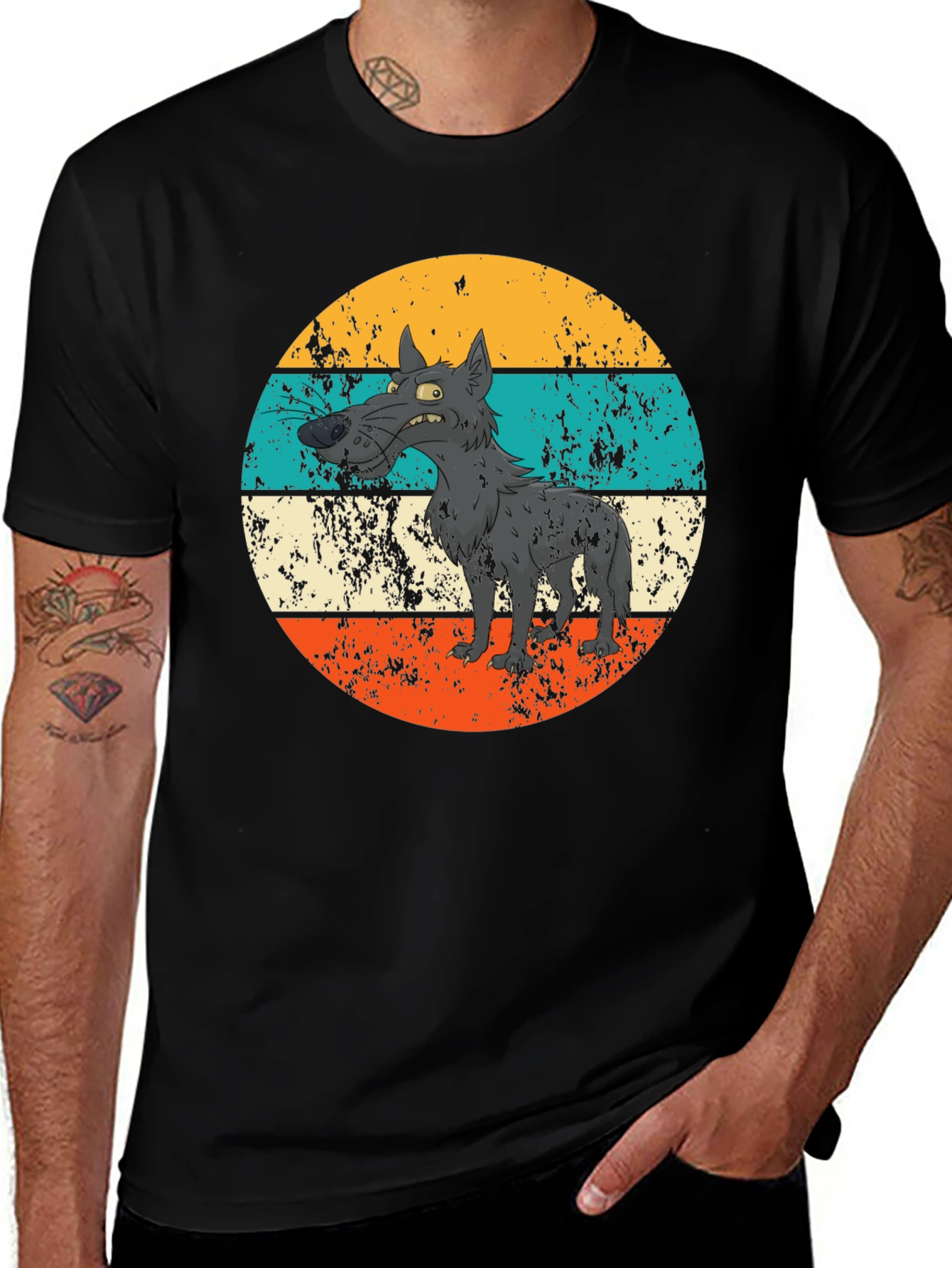 Black Retro Grumpy Wolf Graphic Tee main image