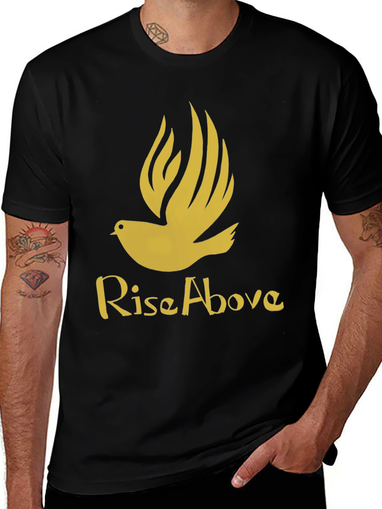 Variant 2 of Rise Above Dove Graphic Tee - Stylish Men's Black T-Shirt
