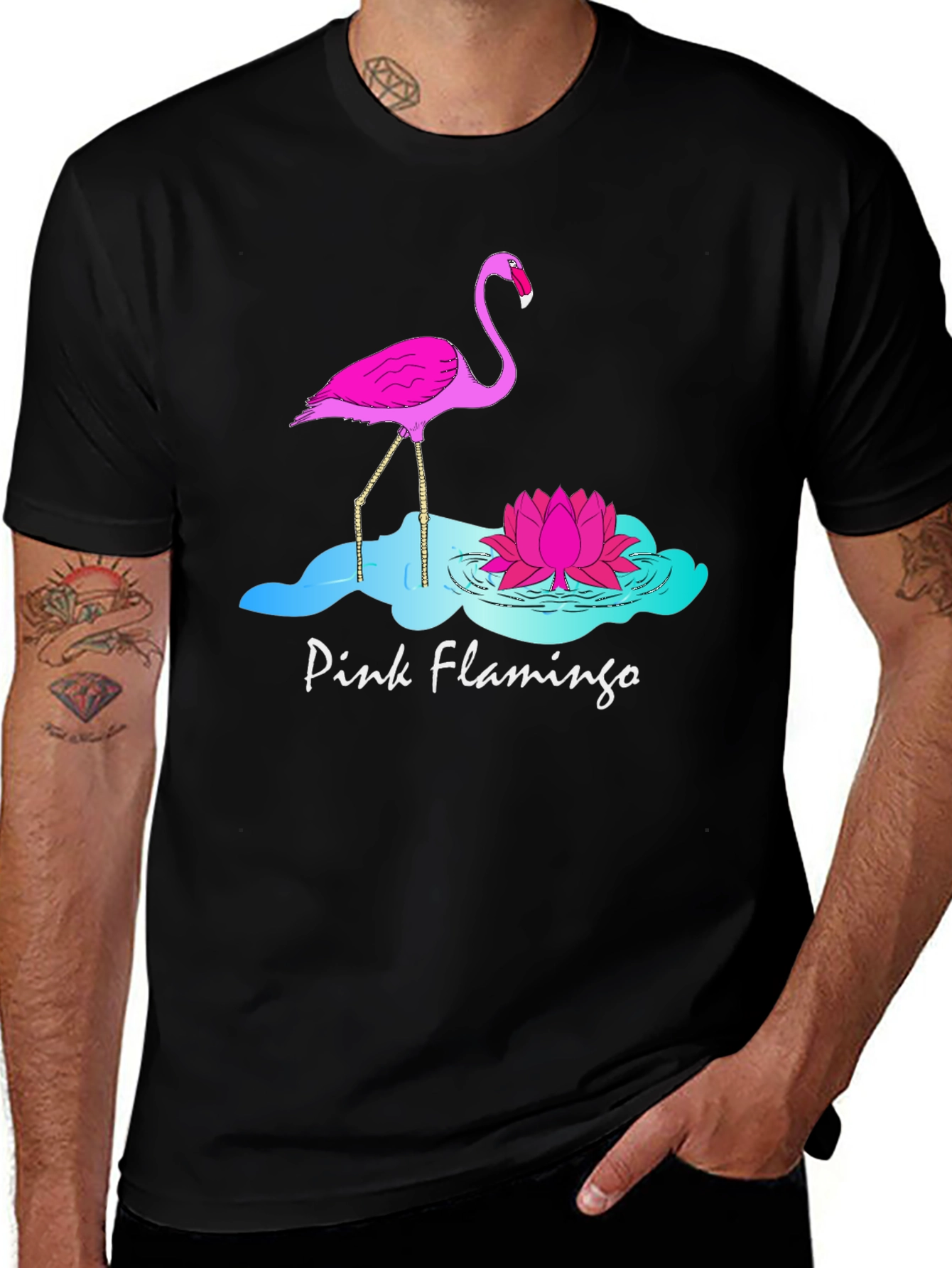 Pink Flamingo Graphic T-Shirt - Black Cotton Tee