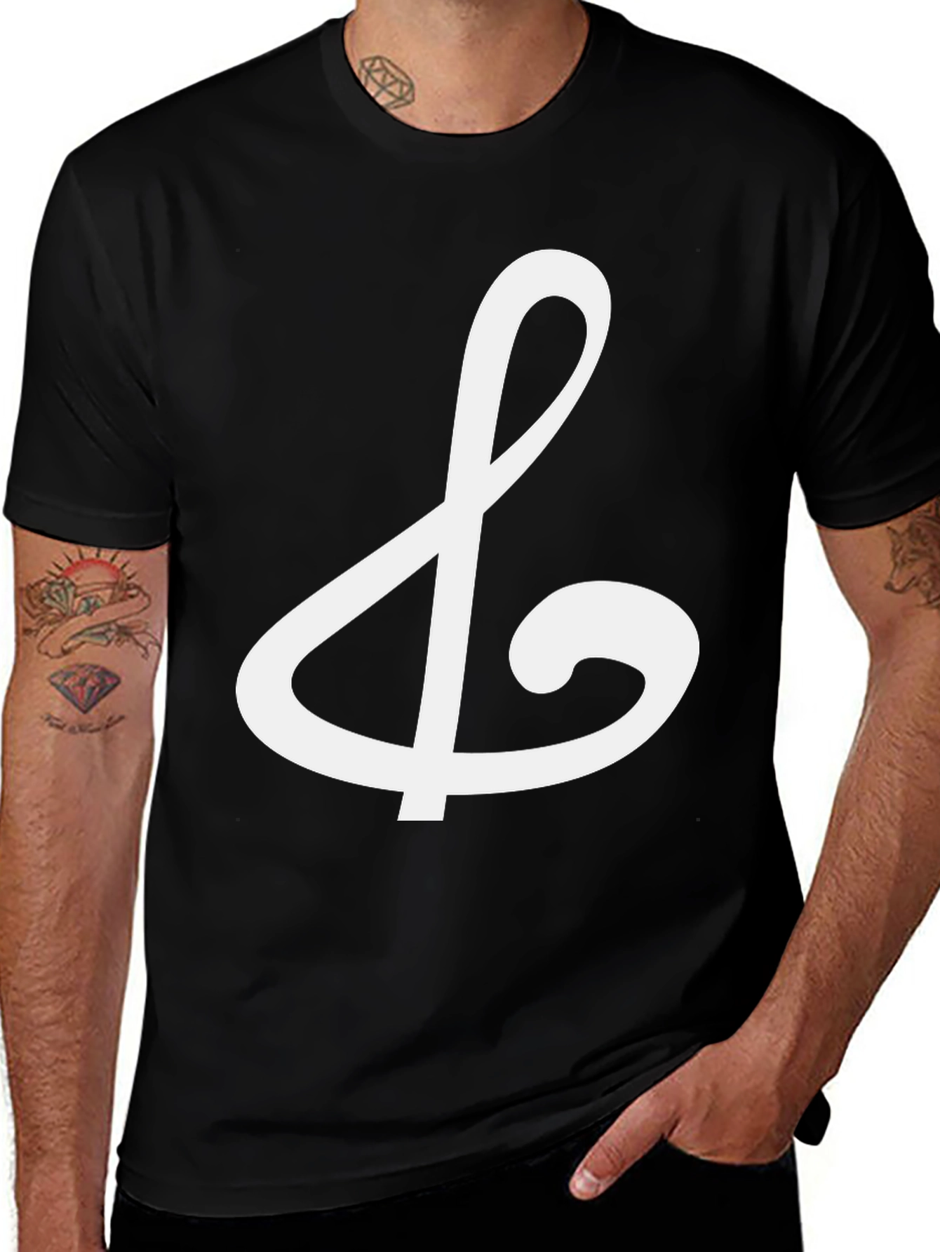 Variant 9 of Stylish Black Tee with Musical Treble Clef Design
