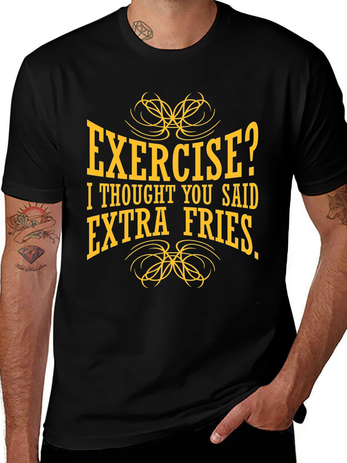 Variant 28 of Exercise? Extra Fries T-Shirt - Funny Foodie Tee