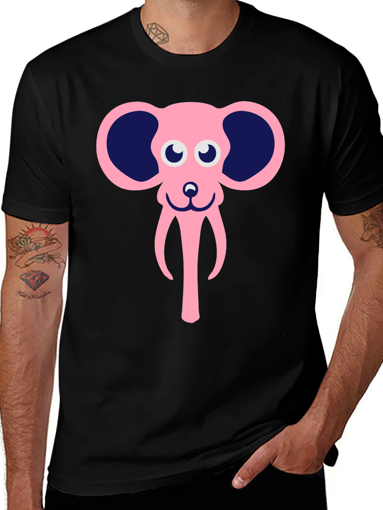 Variant 15 of Whimsical Elephant Graphic Tee - Black Cotton T-Shirt