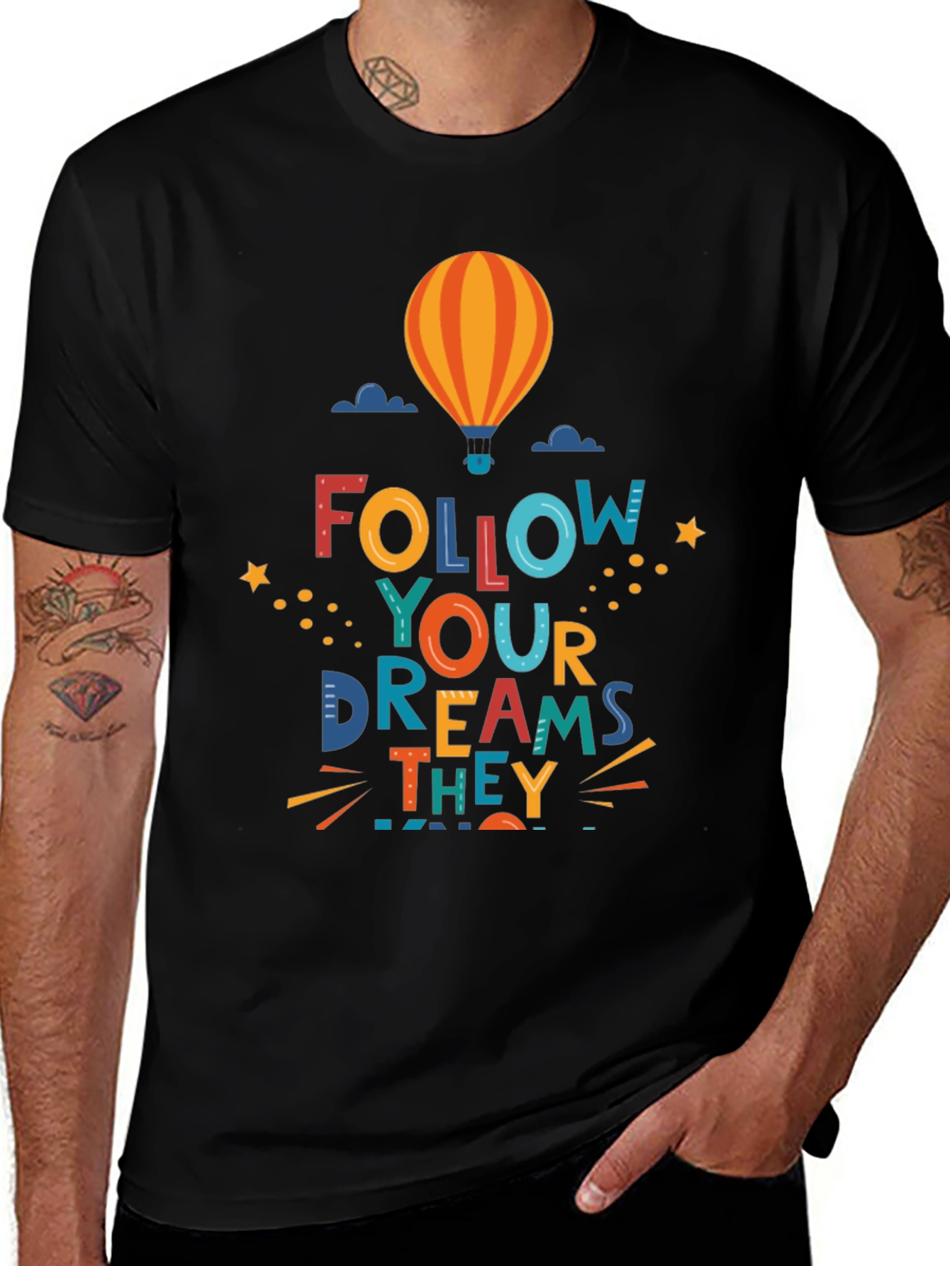 Variant 10 of Follow Your Dreams Graphic Tee - Black Cotton T-Shirt