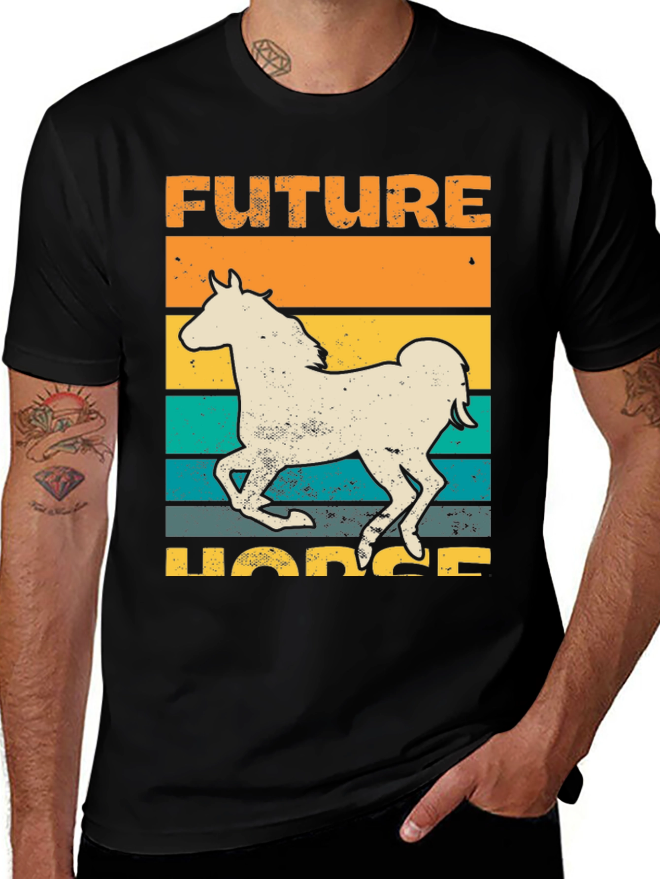 Black Future Horse T-Shirt Retro Style Graphic Tee main image