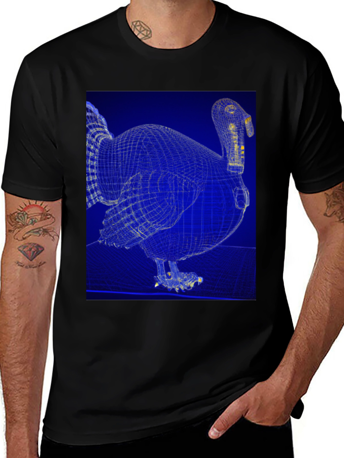 Wireframe Turkey Graphic Tee - Quirky Design