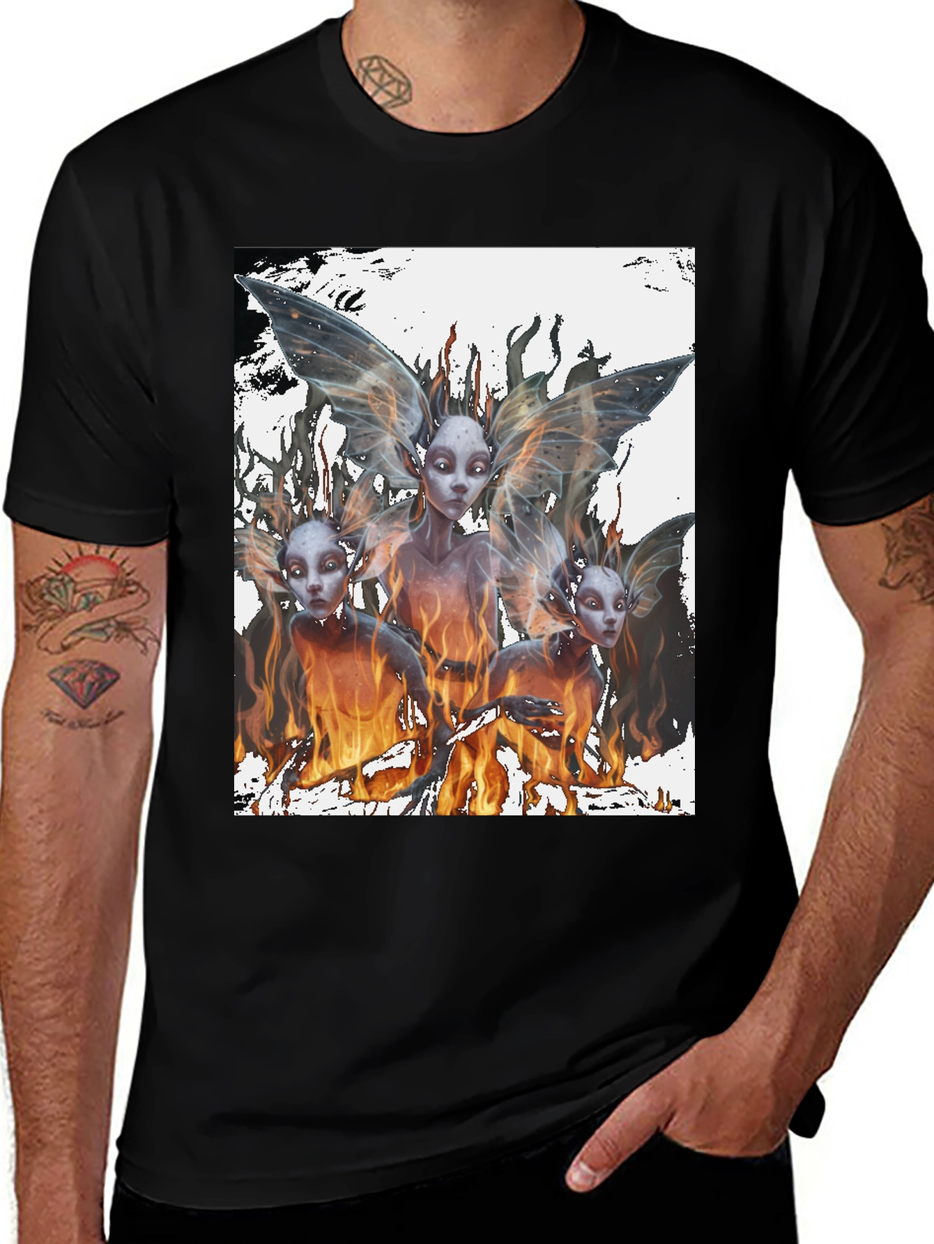Variant 5 of Fiery Fairy Graphic Tee - Black Cotton T-Shirt
