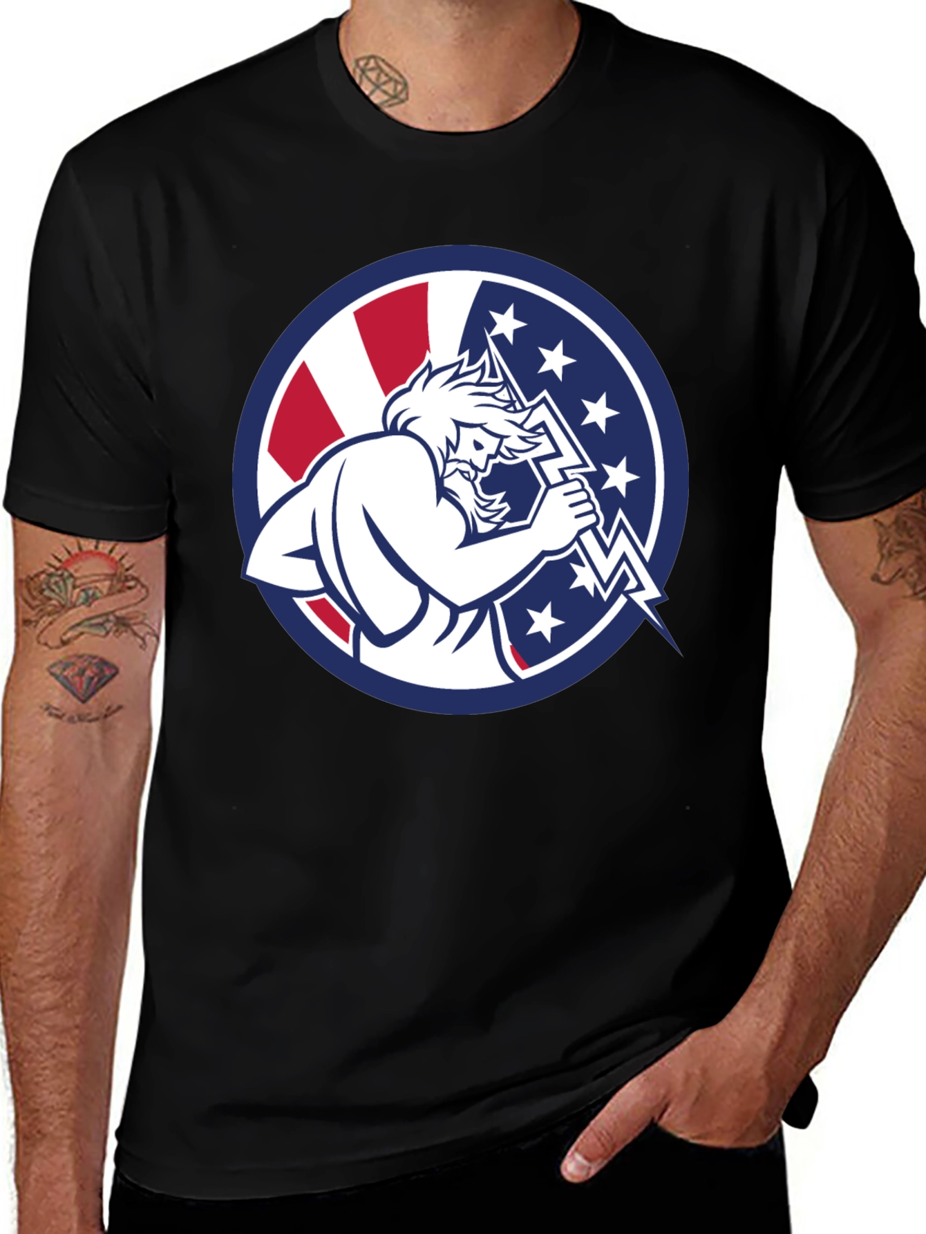 Variant 30 of Zeus Lightning Bolt Graphic Tee - Patriotic Design