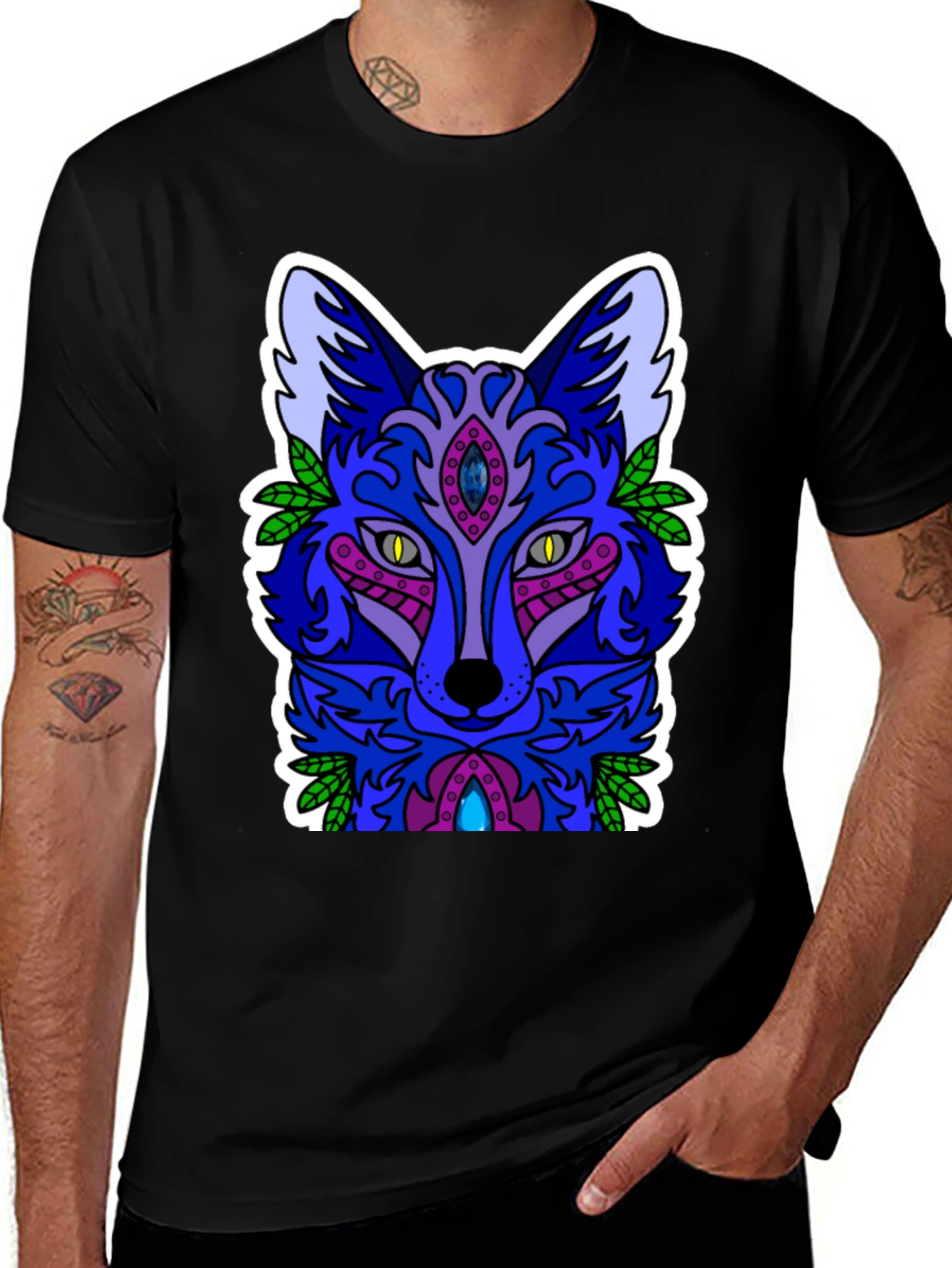 Abstract Fox Graphic Tee - Men's Black T-Shirt
