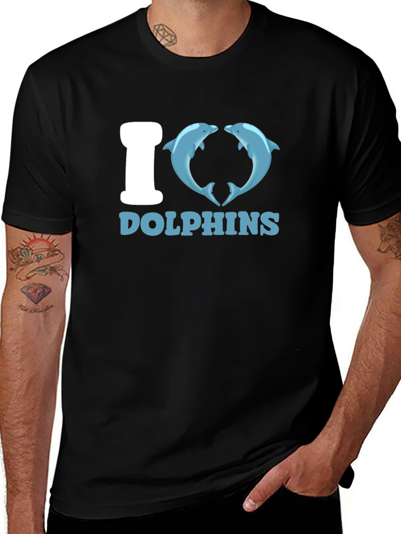 Variant 10 of I Heart Dolphins Black Graphic Tee