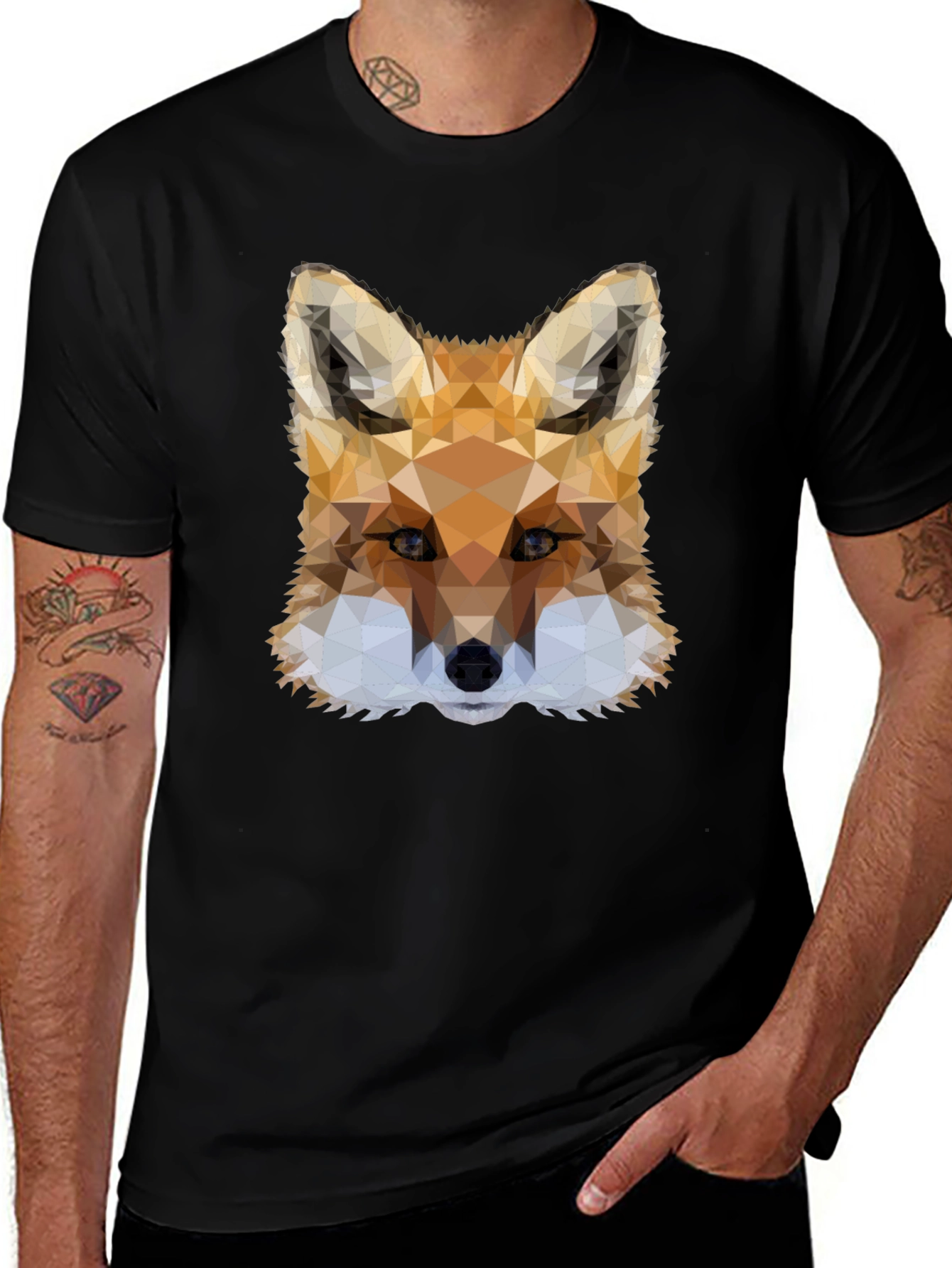 Variant 27 of Geometric Fox Graphic Print Black T-Shirt