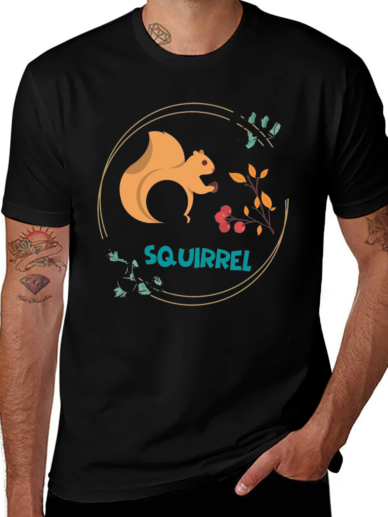 Variant 23 of Squirrel Graphic Tee - Black Cotton Blend T-Shirt