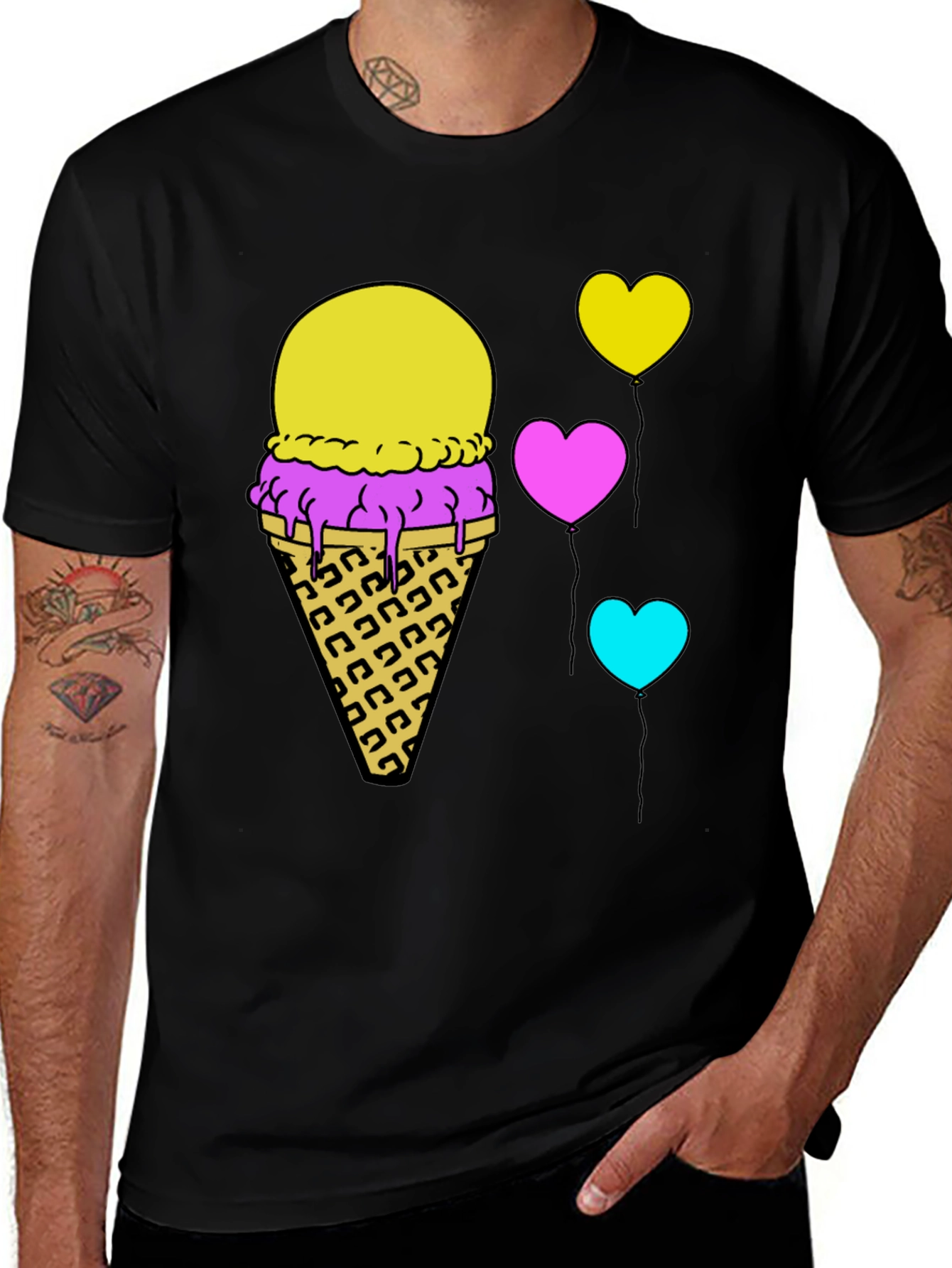 Variant 6 of Ice Cream Cone & Heart Balloons Graphic T-Shirt