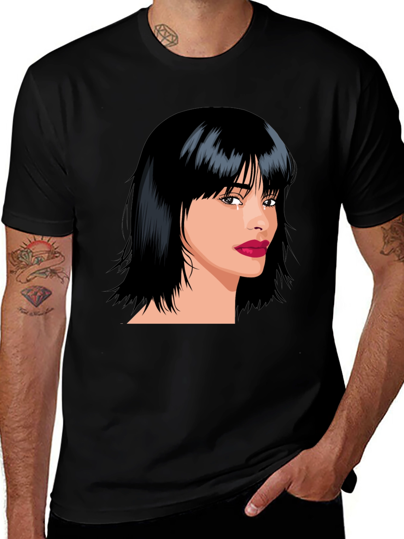 Stylish Woman Portrait Graphic Black T-Shirt