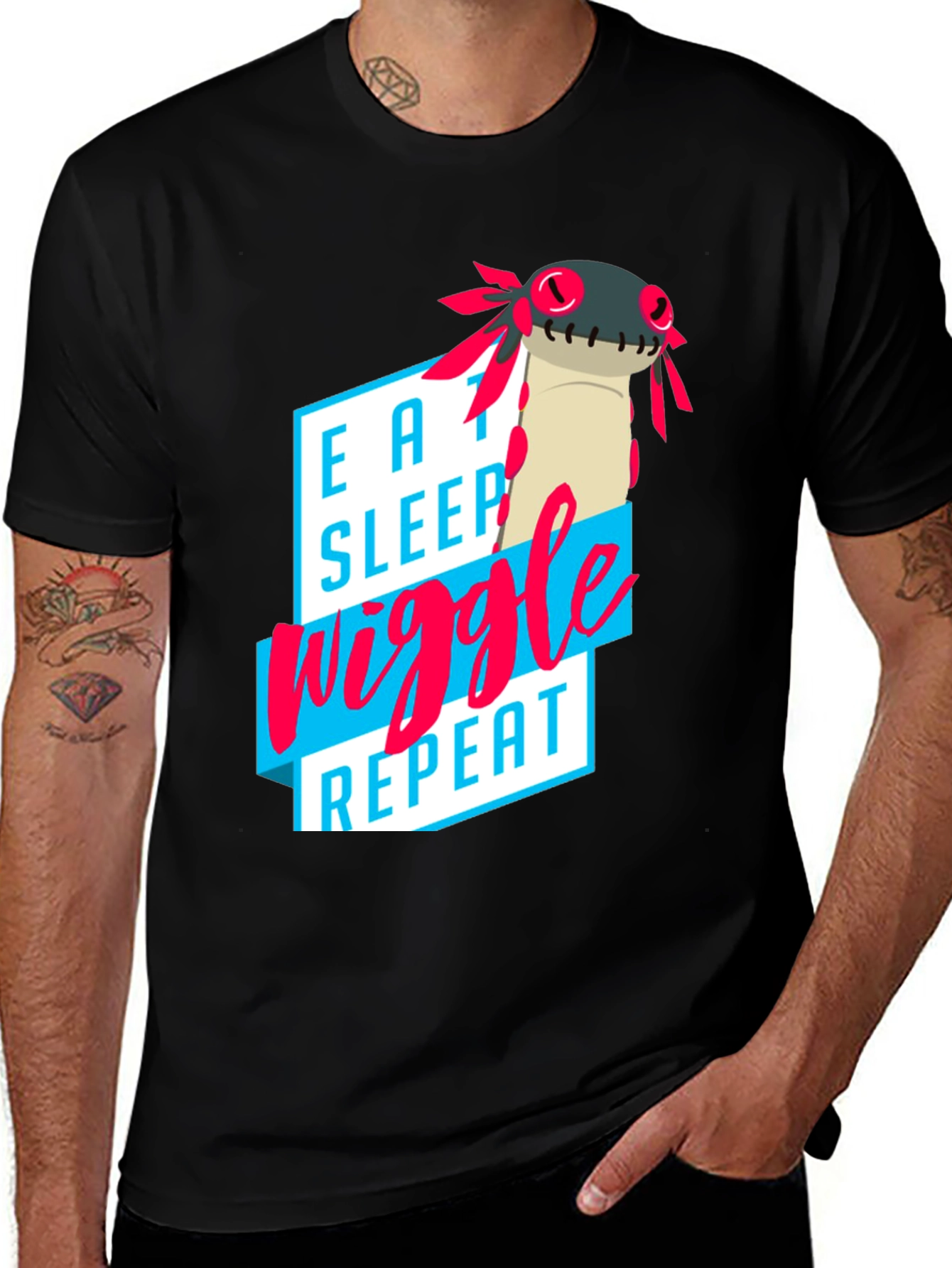 Variant 21 of Eat Sleep Wiggle Repeat T-Shirt - Fun Axolotl Design