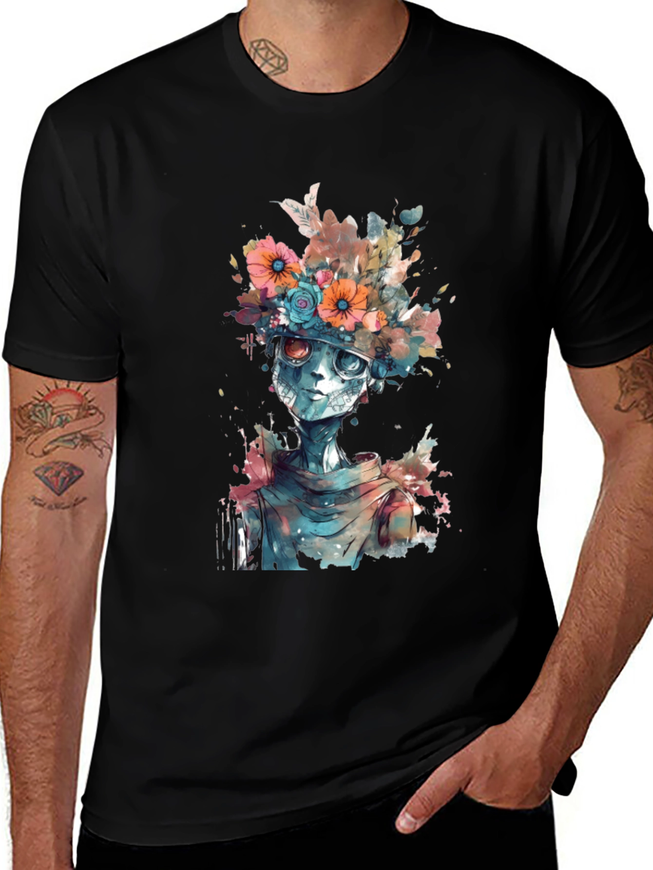 Variant 30 of Floral Skull Graphic T-Shirt - Unique Design