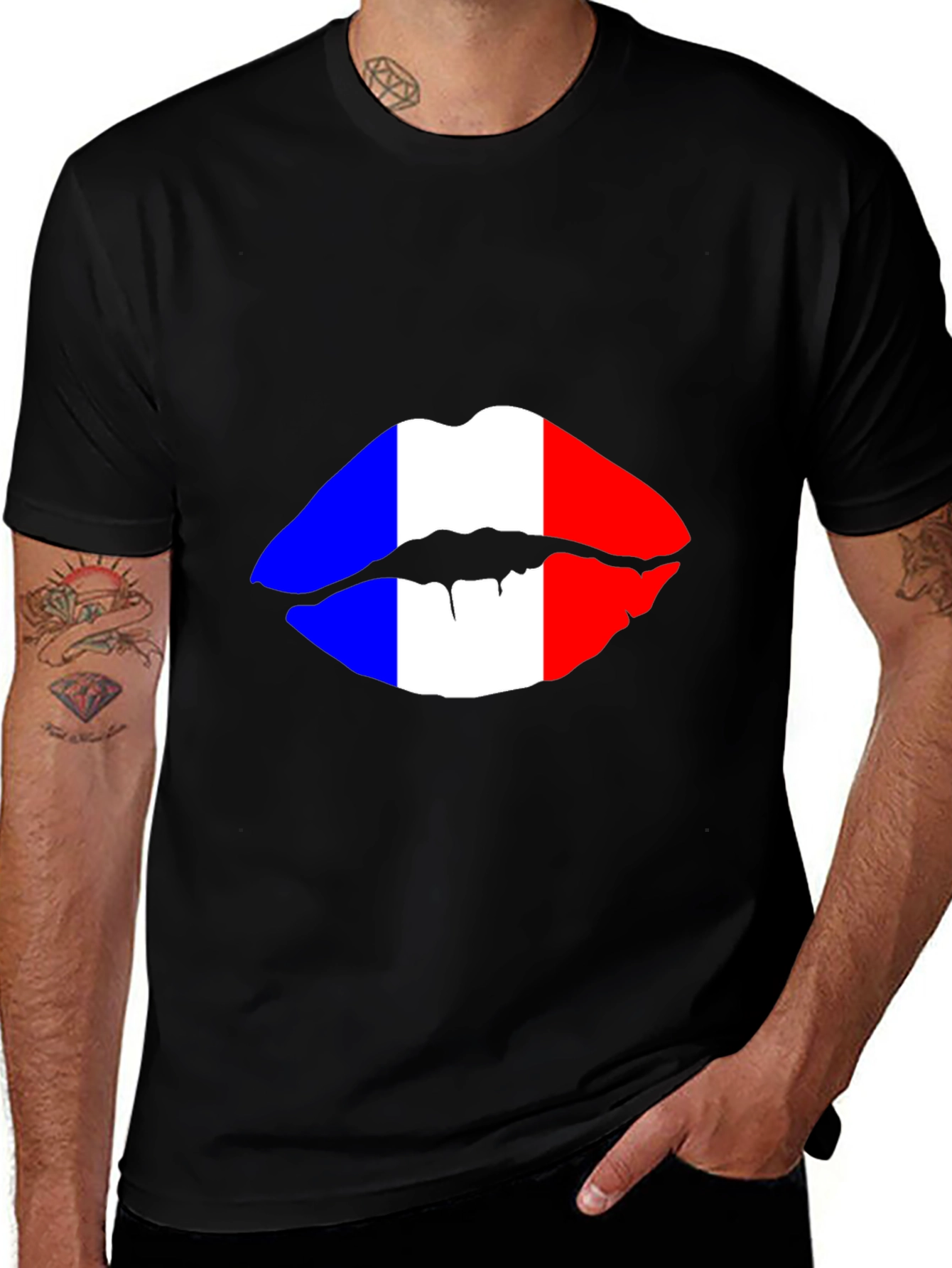 Variant 22 of French Flag Lips Black T-Shirt