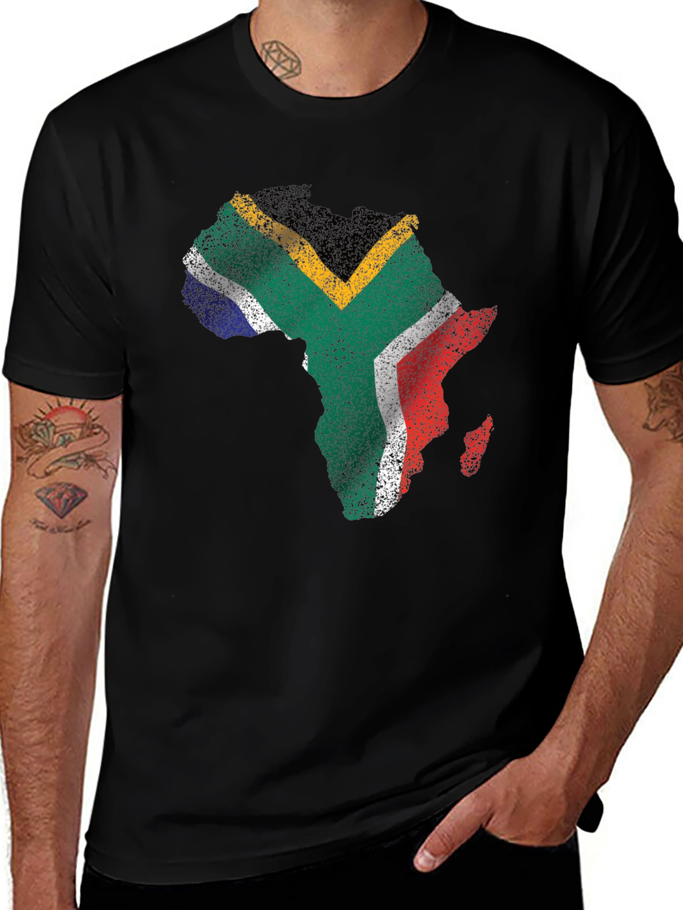 South Africa Flag Africa Map T-Shirt - Black