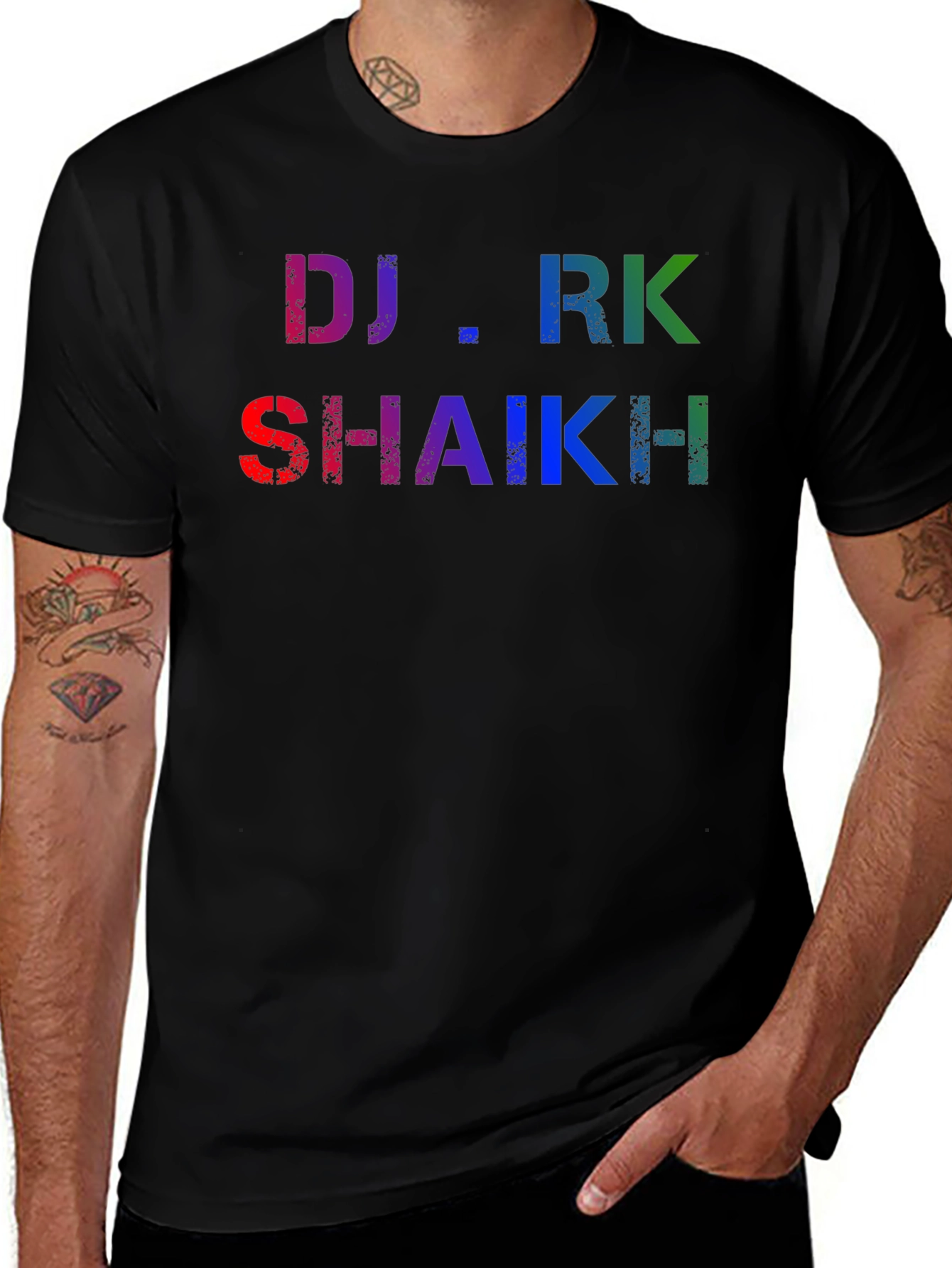 Variant 8 of DJ RK Shaikh Rainbow Graphic Black T-Shirt
