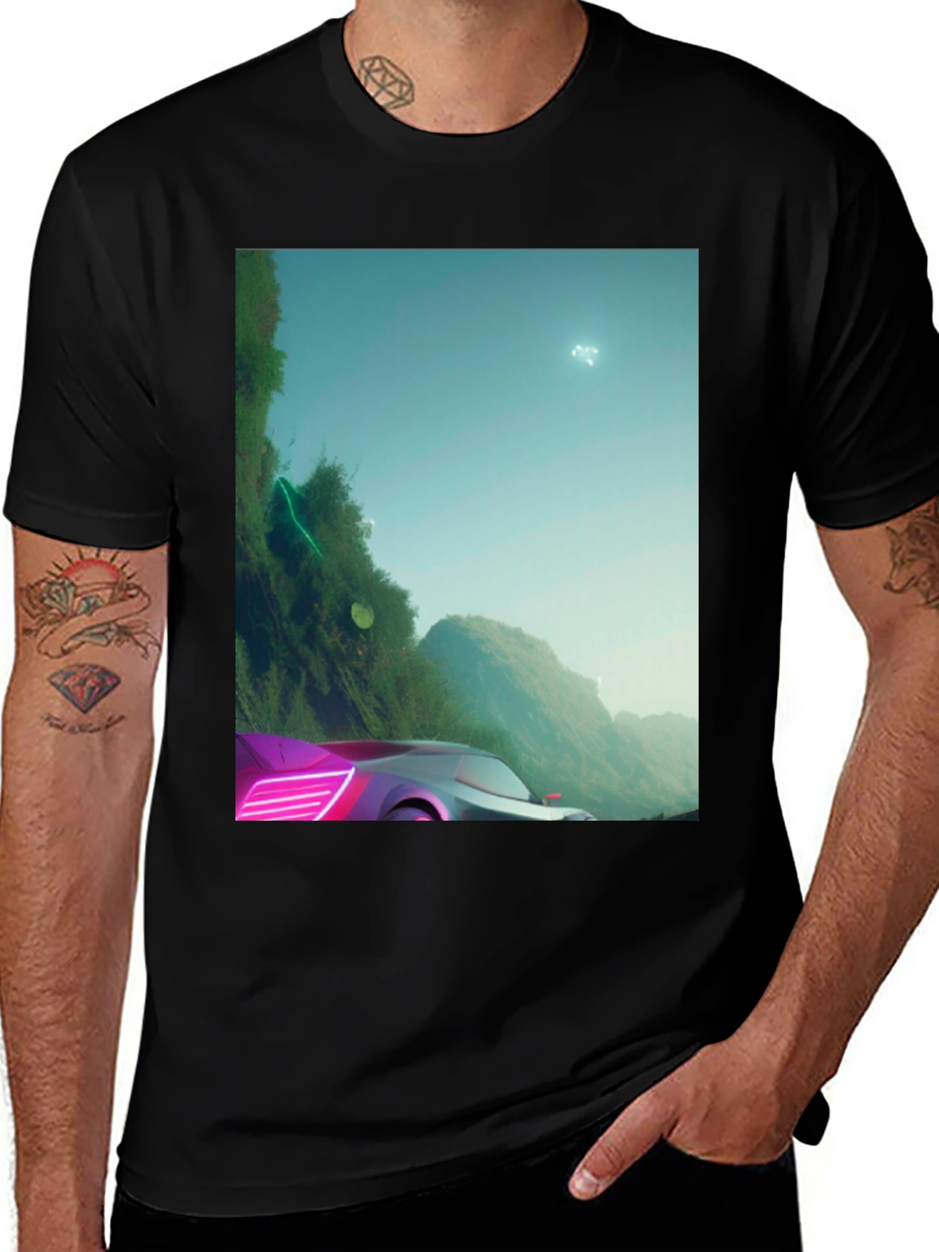 Variant 14 of Retro Car Neon Aesthetic Black T-Shirt