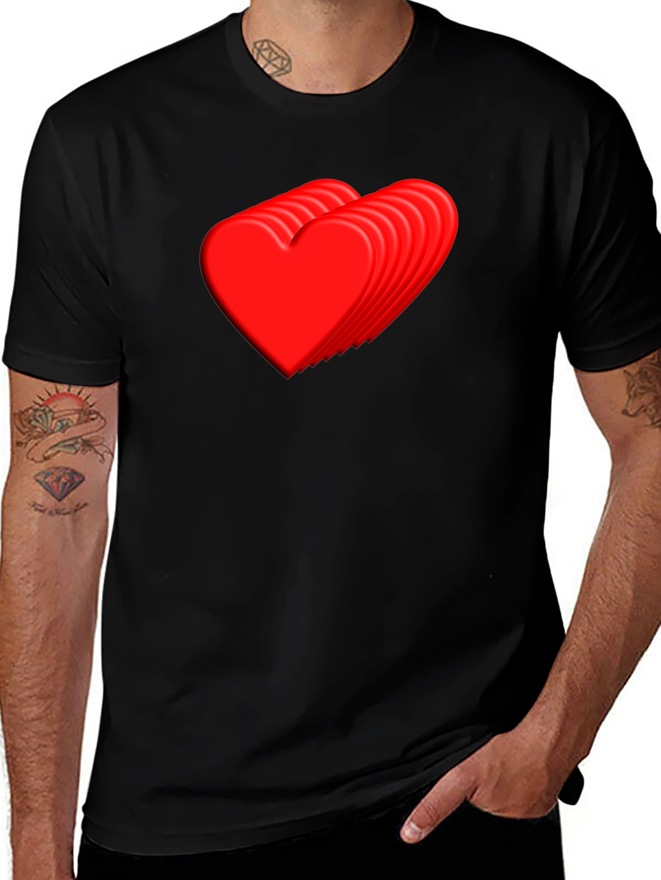 Variant 7 of Men's Black T-Shirt with Red Hearts