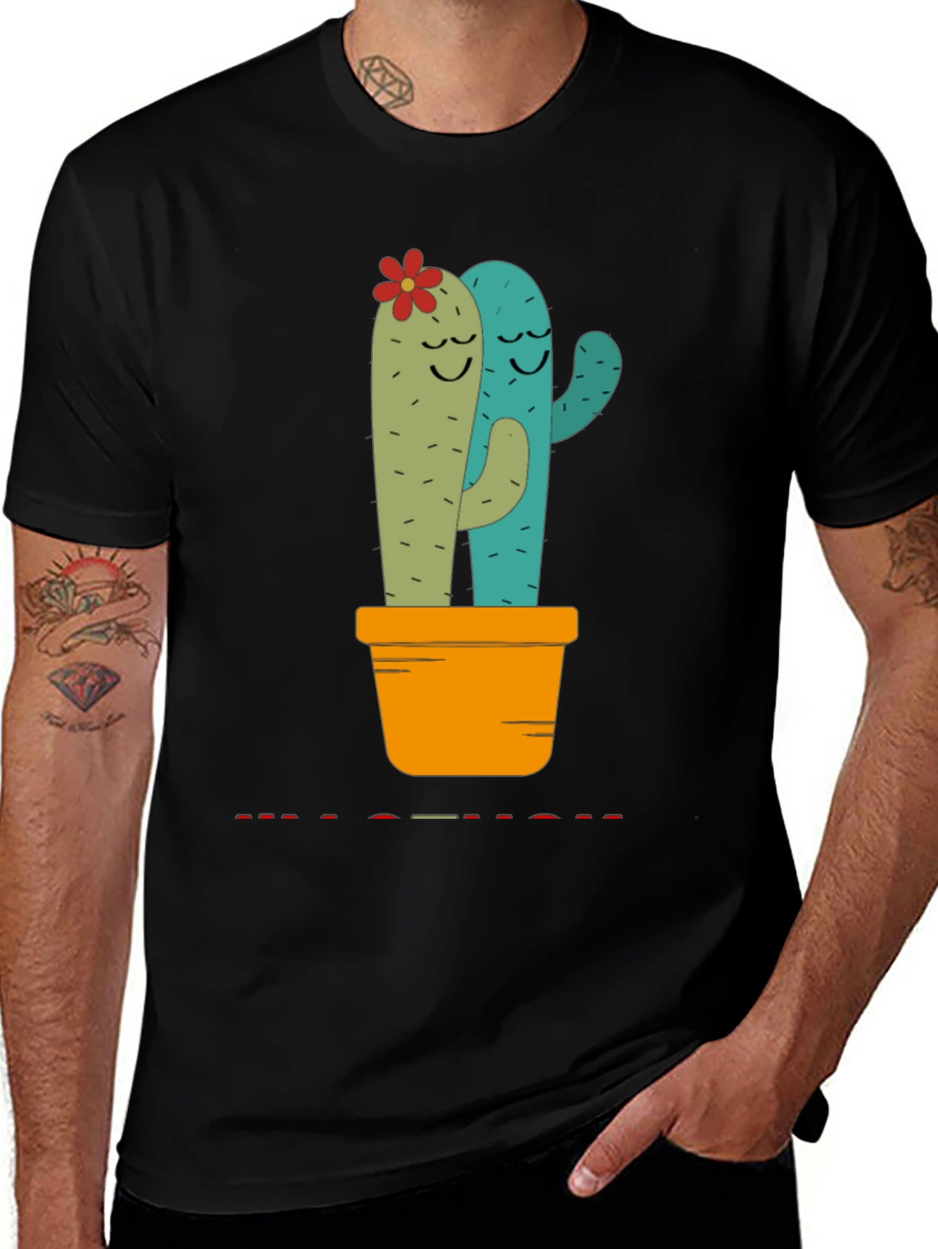 Variant 14 of Cute Cactus Hug Black T-Shirt