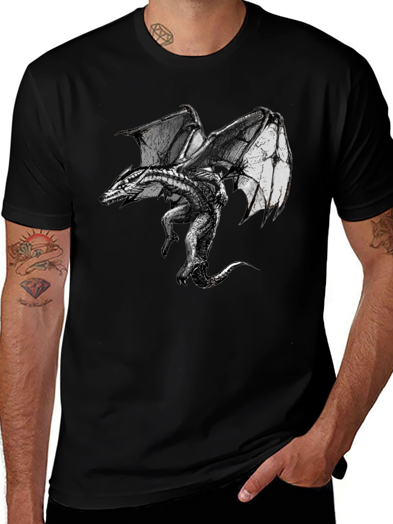 Variant 25 of Dragon Graphic Print Black T-Shirt