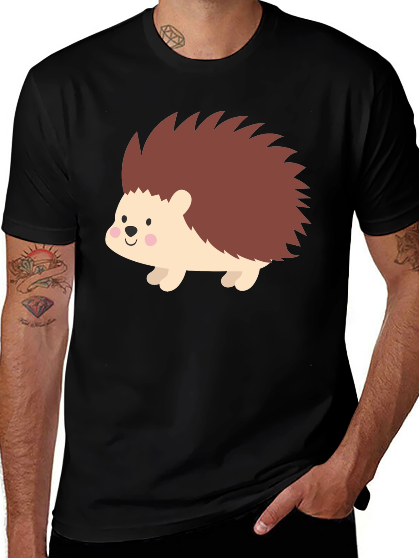 Variant 3 of Cute Hedgehog Graphic Tee - Black