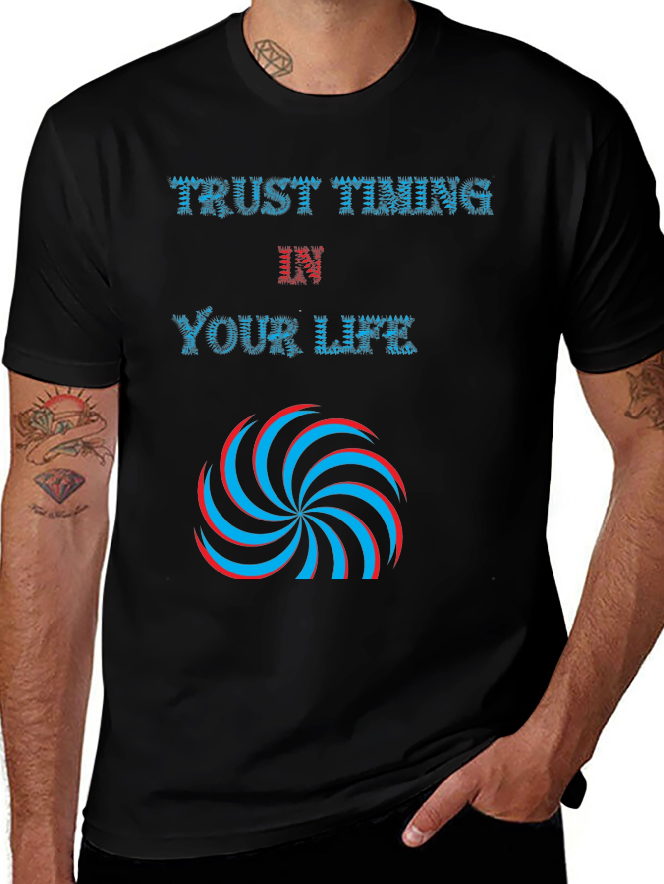 Variant 28 of Trust Timing in Your Life Black Graphic Tee