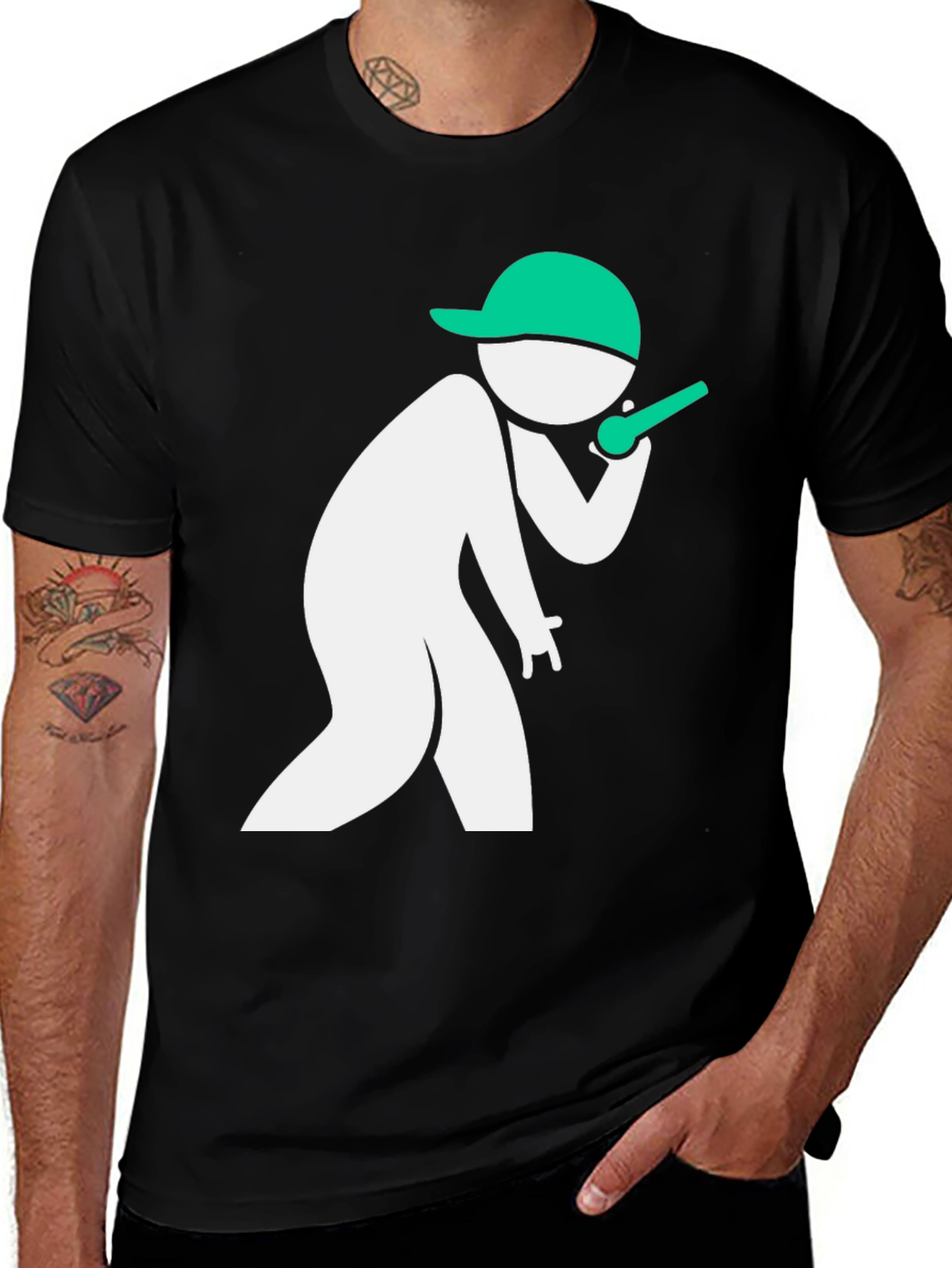 Variant 16 of Cool Stick Figure Rapper Graphic T-Shirt - Black Cotton Tee