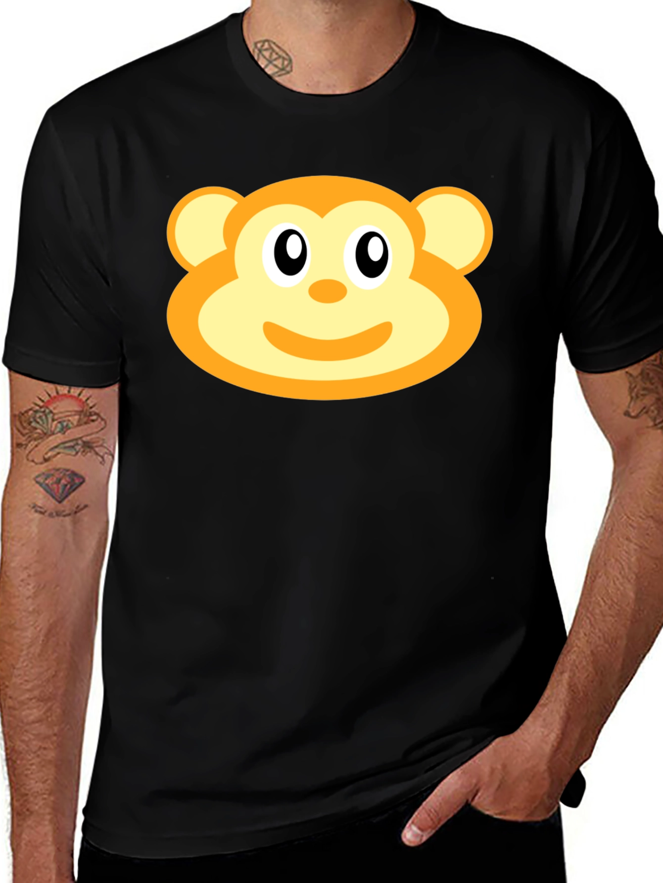 Variant 8 of Monkey Face Graphic T-Shirt - Black Crew Neck Tee