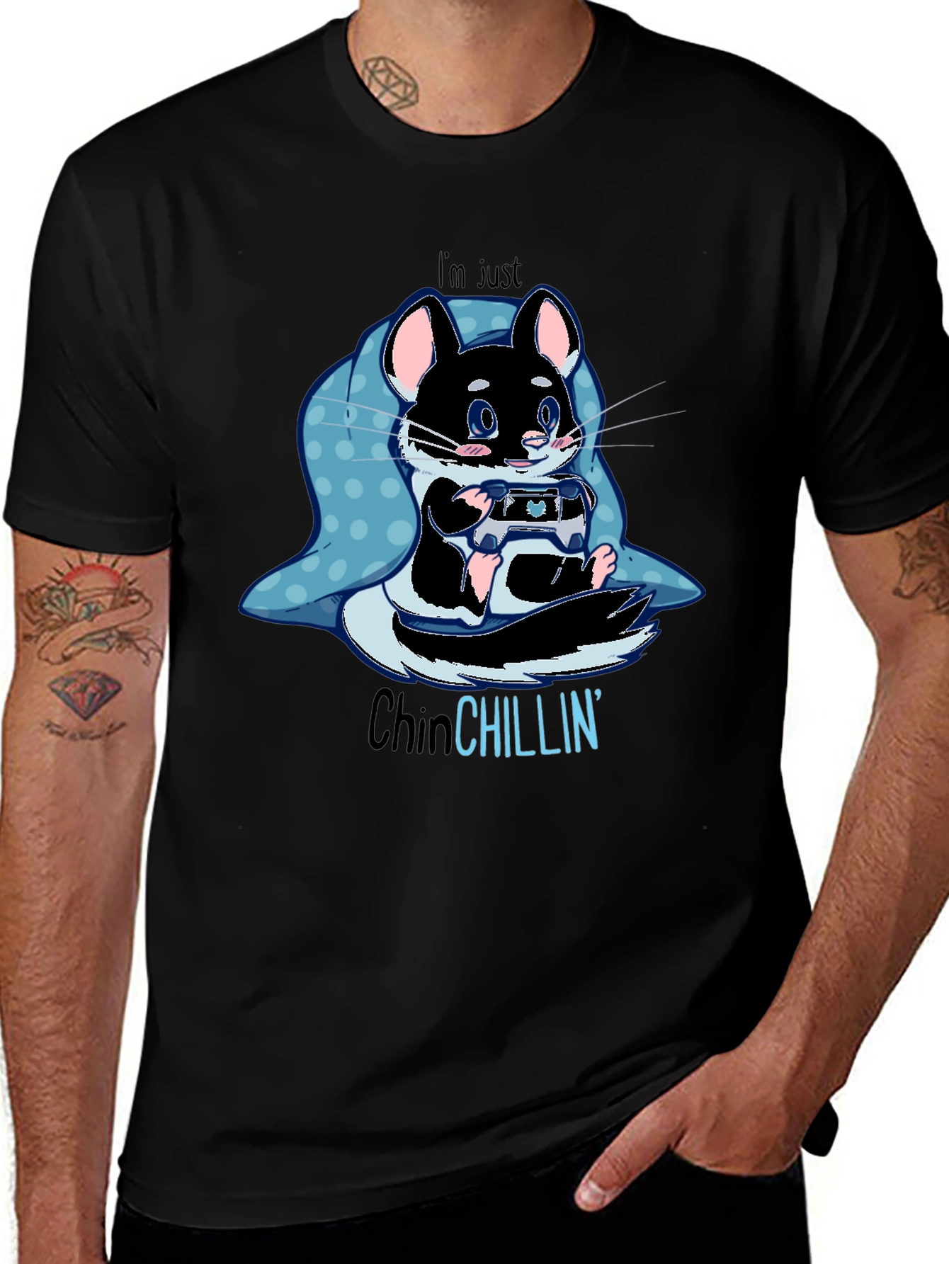 Variant 20 of ChinCHILLIN' Gaming T-Shirt - Cute Rodent Gamer Tee