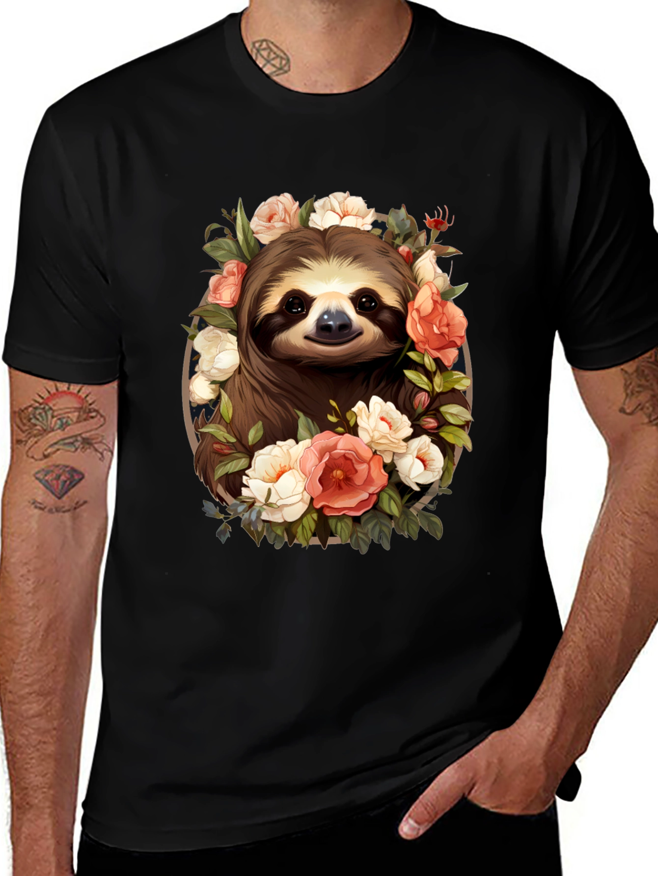 Variant 25 of Sloth Floral Graphic Tee - Cute & Comfy Men's T-Shirt