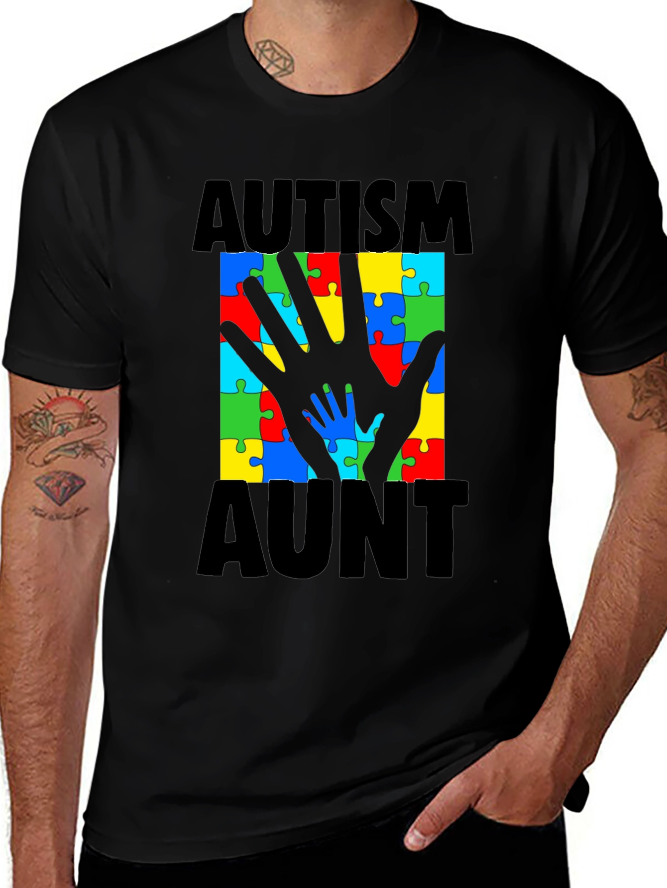 Variant 29 of Autism Aunt T-Shirt: Puzzle Piece Hand Design