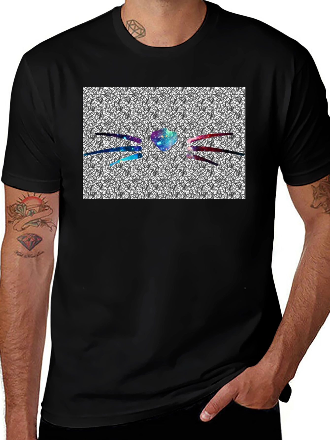 Variant 12 of Galaxy Heart Cat Graphic Tee - Black Cotton Blend