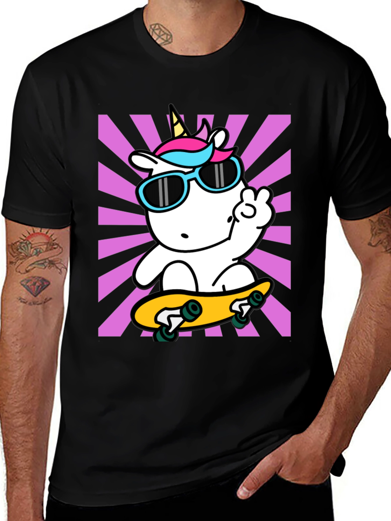 Variant 17 of Cool Unicorn Skateboarder Graphic Tee