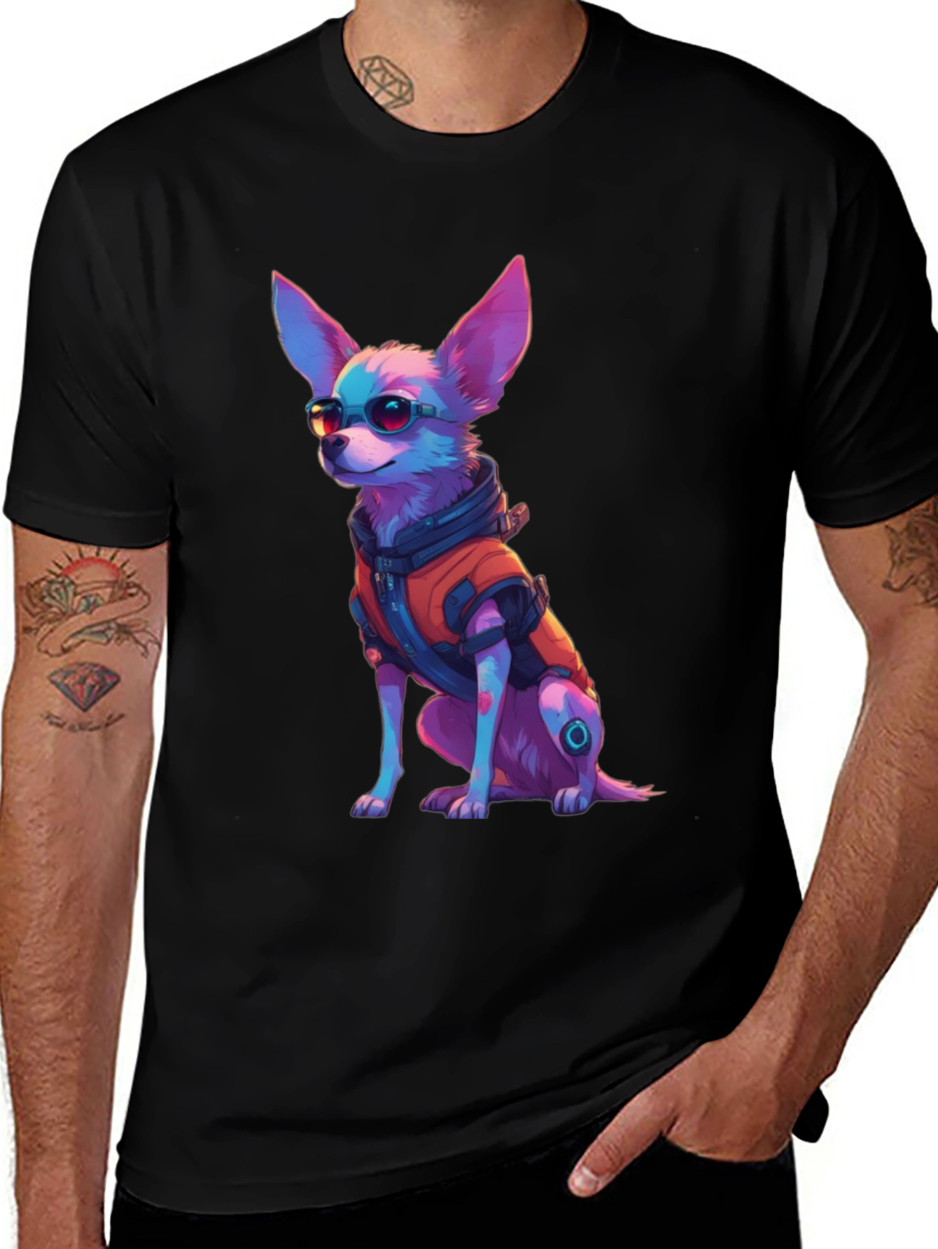 Variant 27 of Cool Cyberpunk Chihuahua Graphic Tee