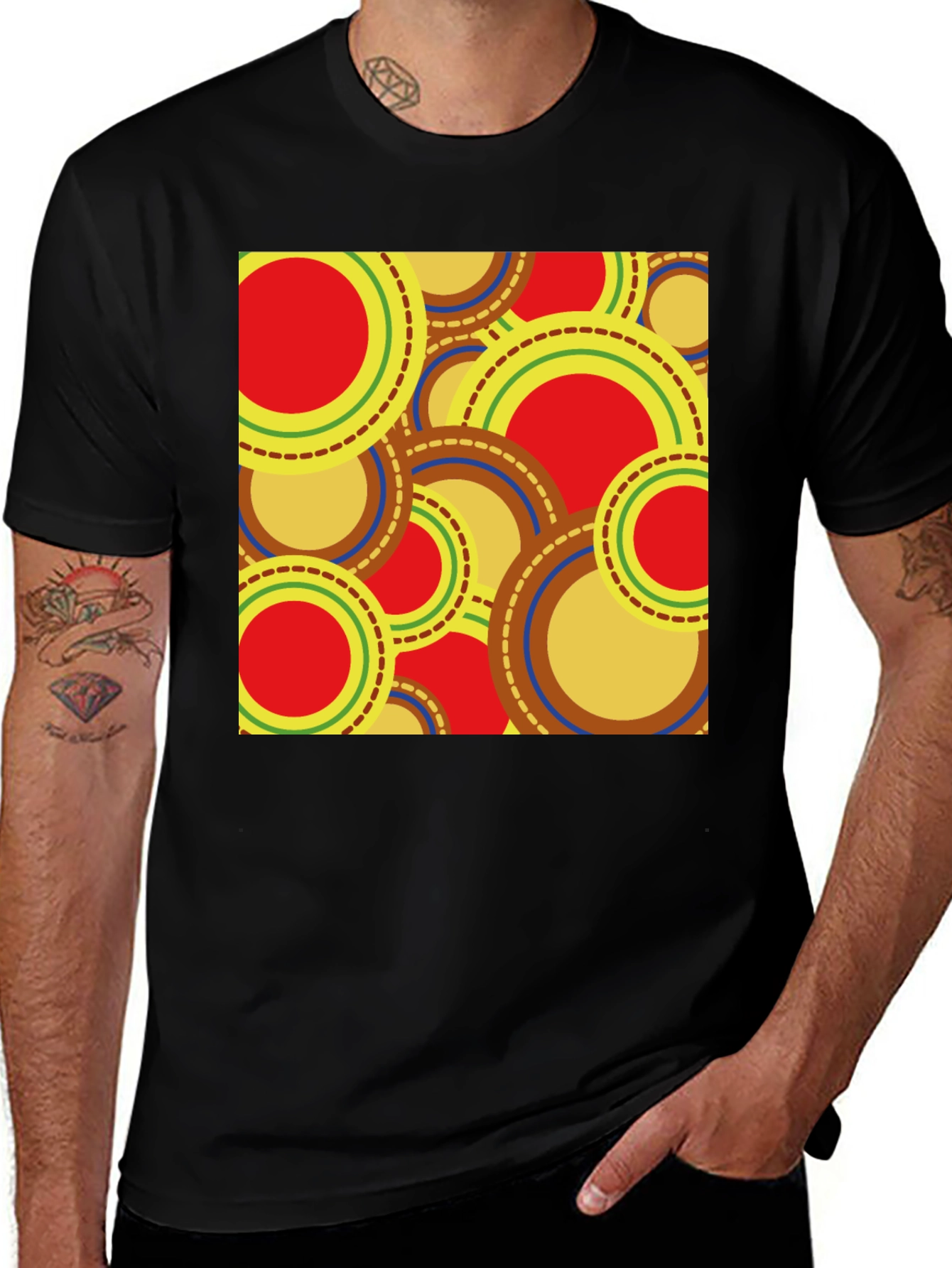 Retro Circles Graphic Tee - Bold Design Black T-Shirt