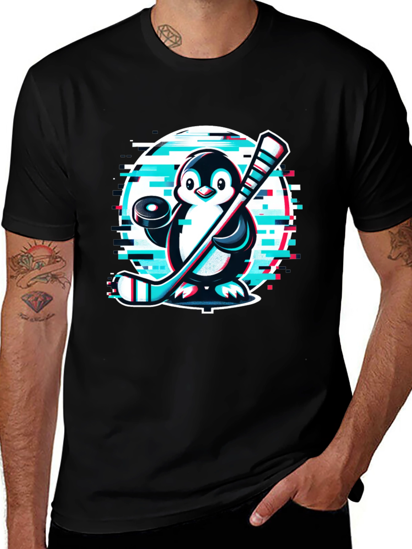 Variant 20 of Penguin Hockey Player Black T-Shirt