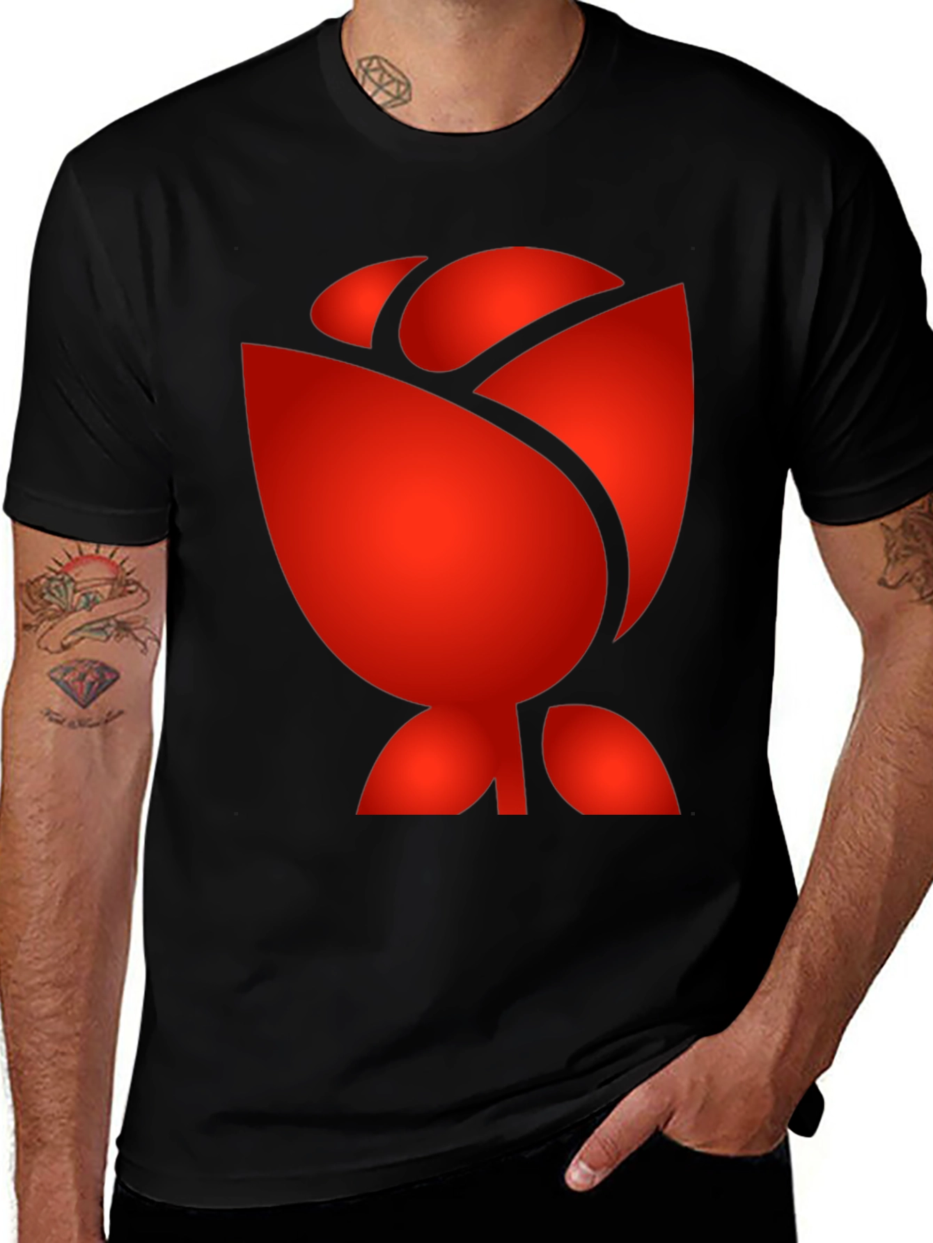 Variant 22 of Red Rose Graphic Print Black T-Shirt