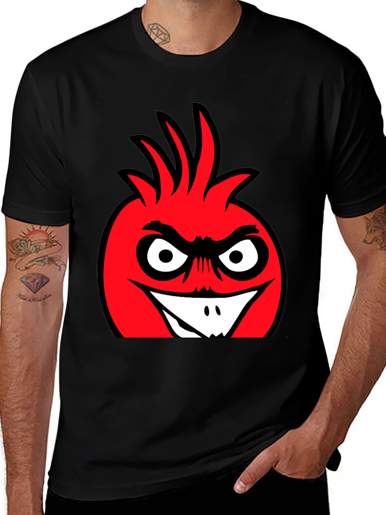 Variant 12 of Angry Red Cartoon Character Black T-Shirt